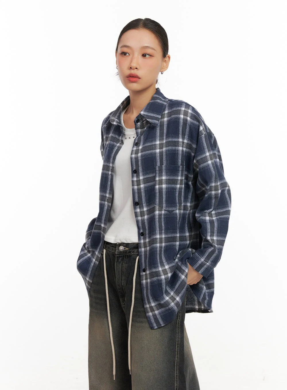 Checkered Collared Button-Up Blouse CD410 - Image 7