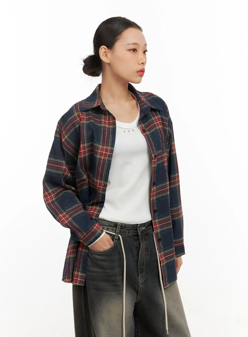 Checkered Collared Button-Up Blouse CD410 - Image 8