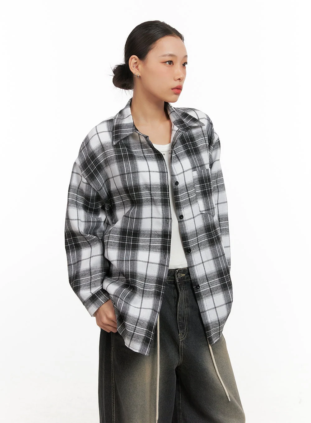 Checkered Collared Button-Up Blouse CD410 - Image 9