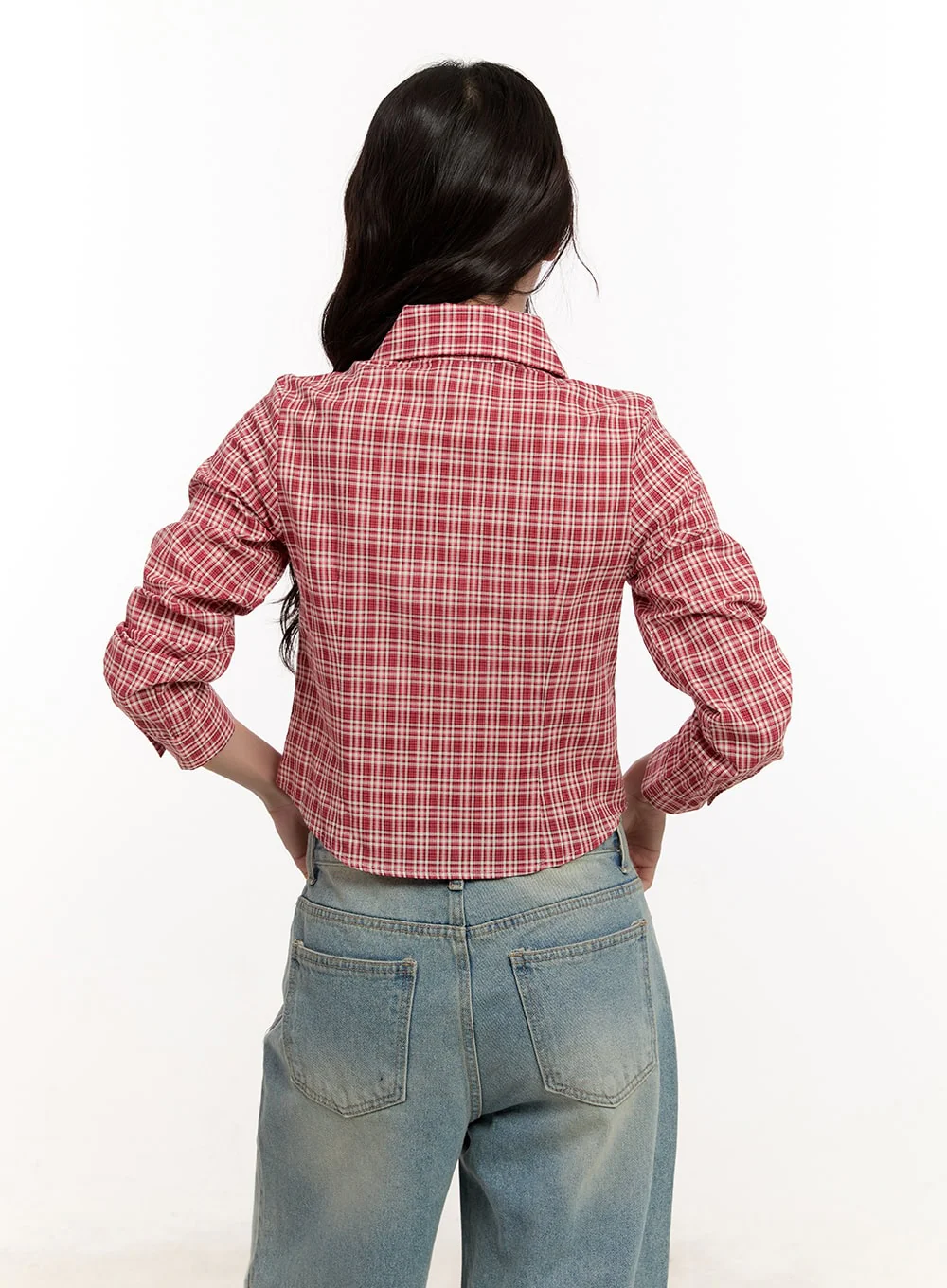 Checkered Collared Crop Shirt CM510 - Image 7