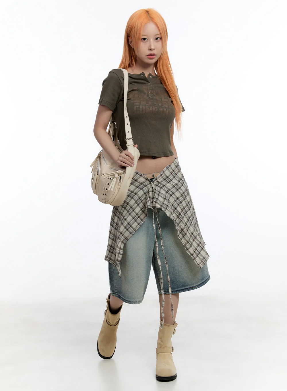 Checkered Wrap Midi Skirt CY530