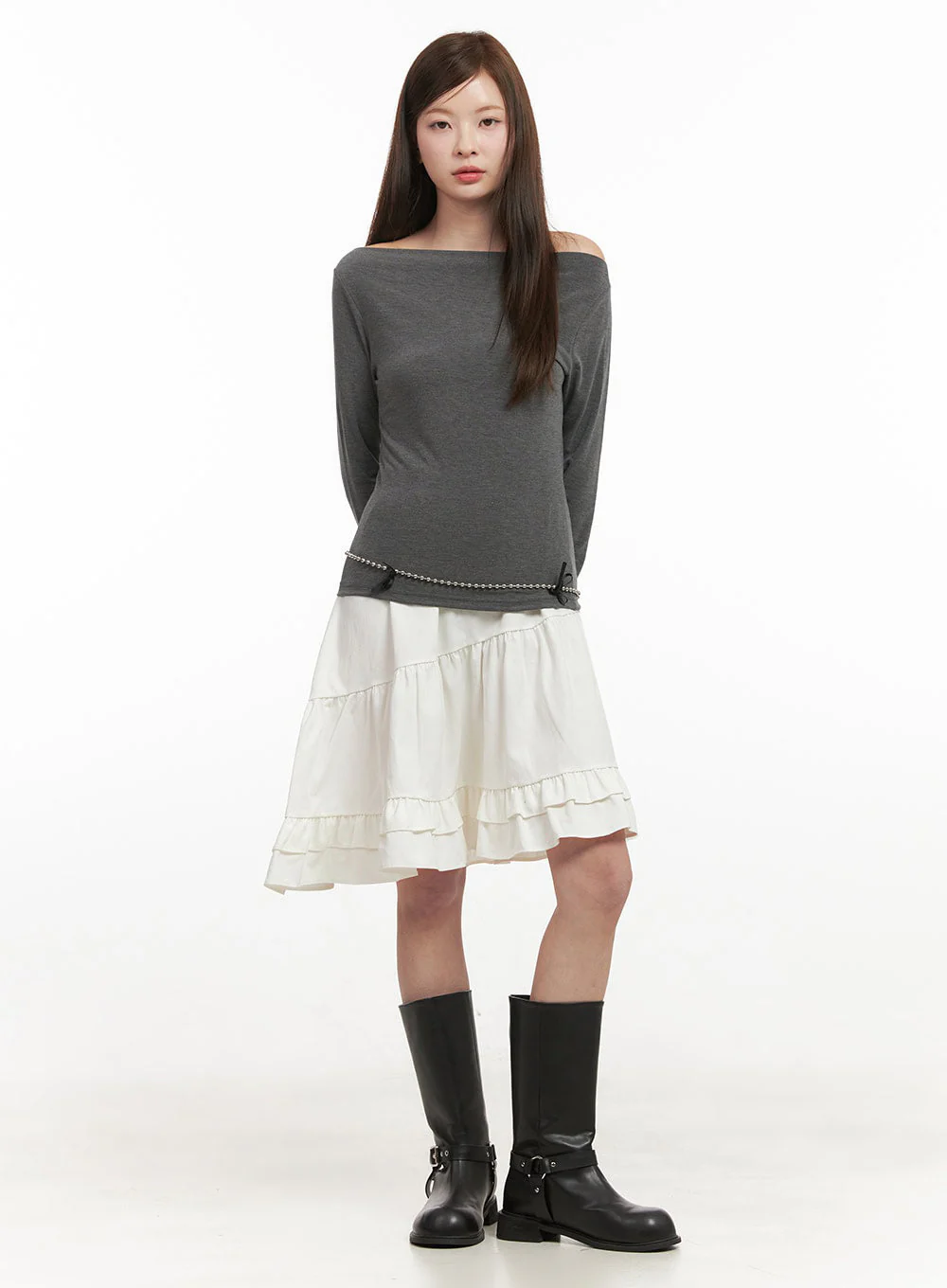 Chic Boat Neck Long Sleeve Top IJ527 - Image 9