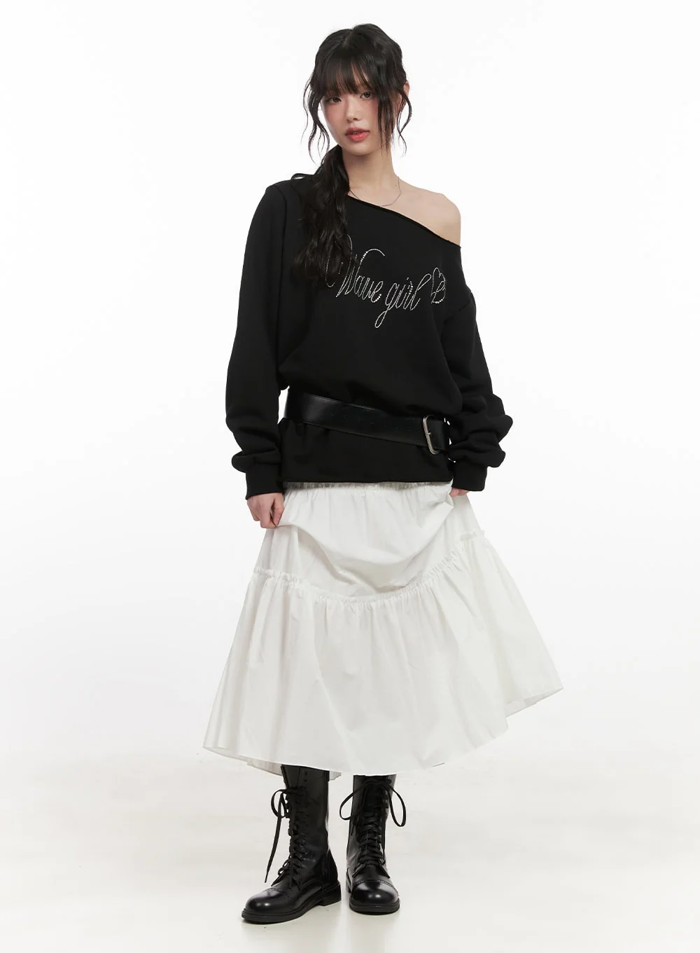 Chic One-Shoulder Studded Sweatshirt CJ523 - Image 2