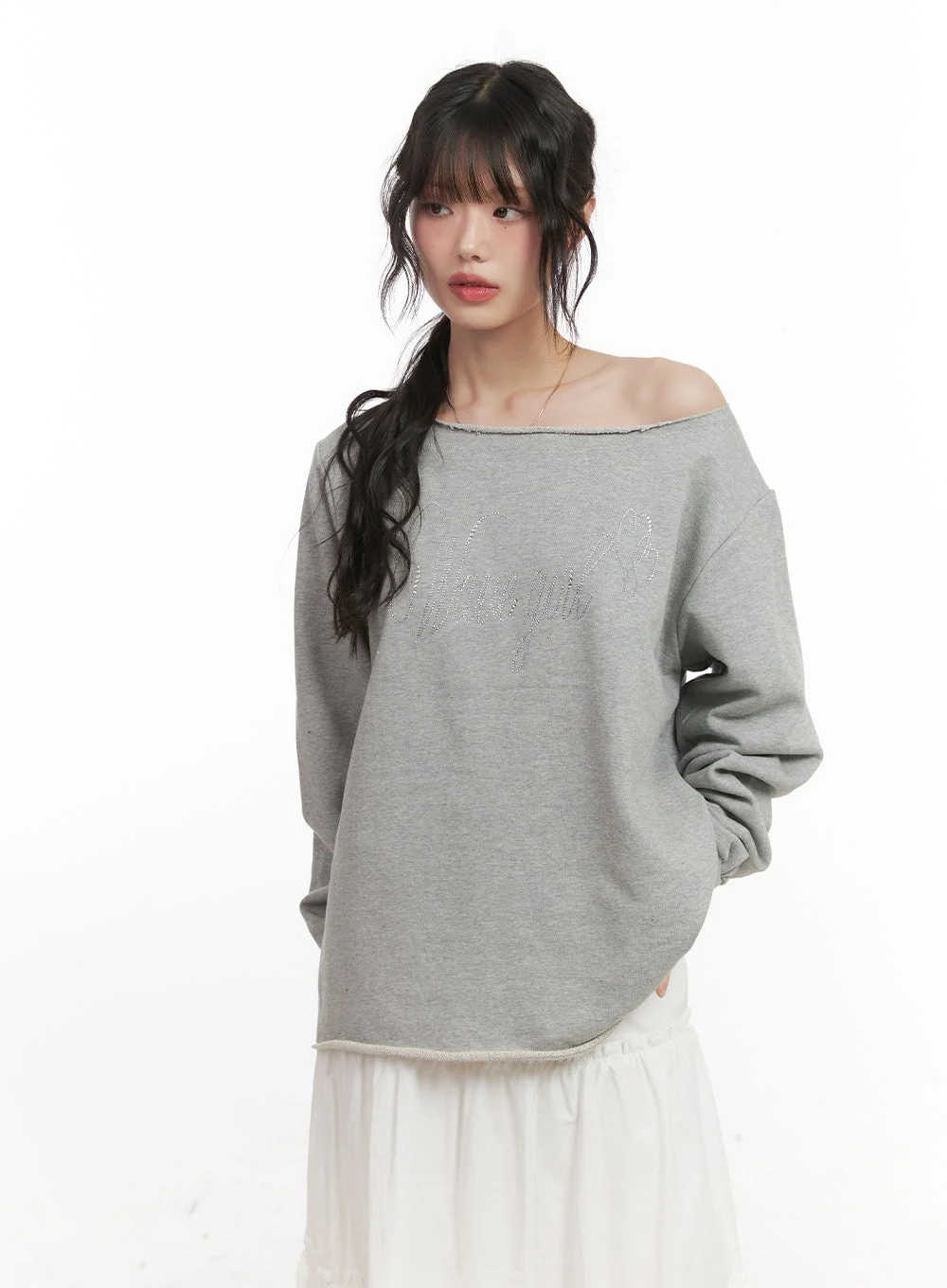 Chic One-Shoulder Studded Sweatshirt CJ523 - Image 9