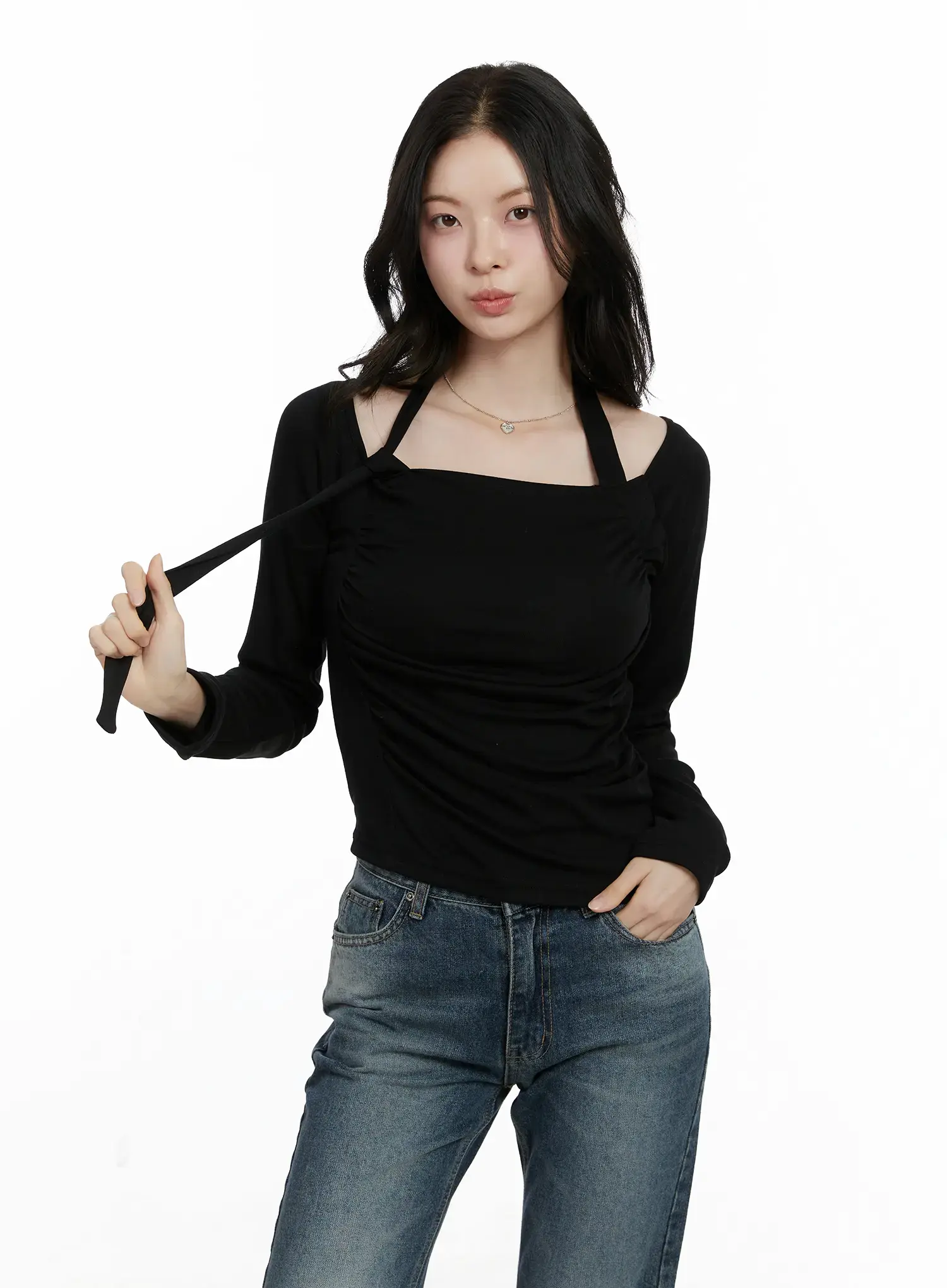 Chic Shirred Halter Long Sleeve Top F502 - Image 4