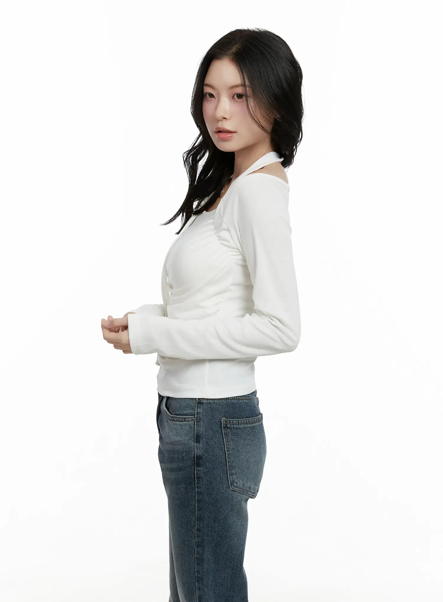 Chic Shirred Halter Long Sleeve Top F502 - Image 5