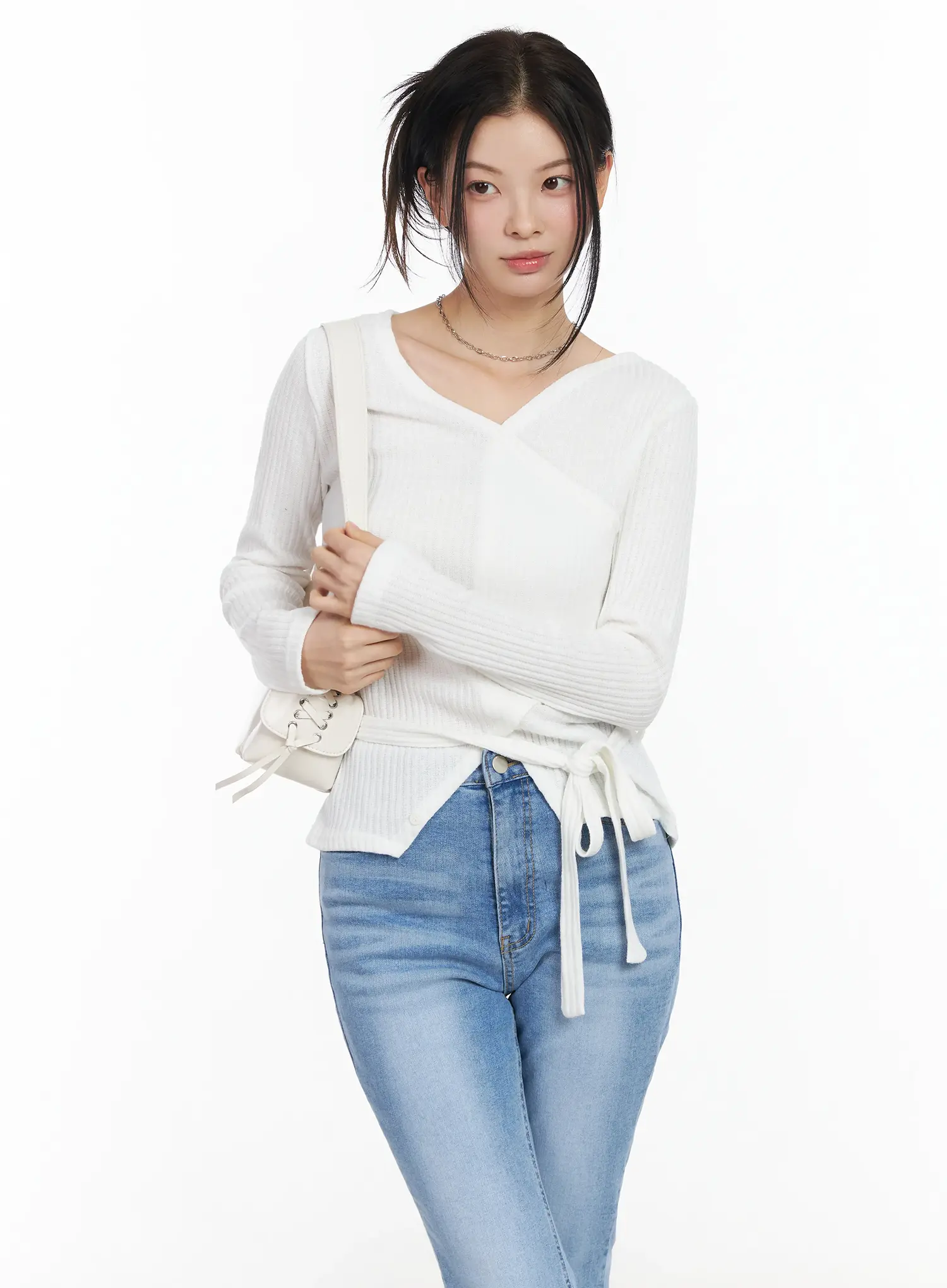 Chic V-Neck Ribbed Knit Top Set IM524