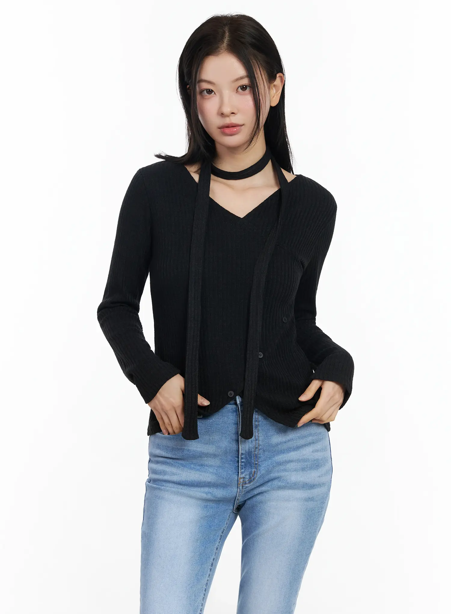 Chic V-Neck Ribbed Knit Top Set IM524 - Image 2