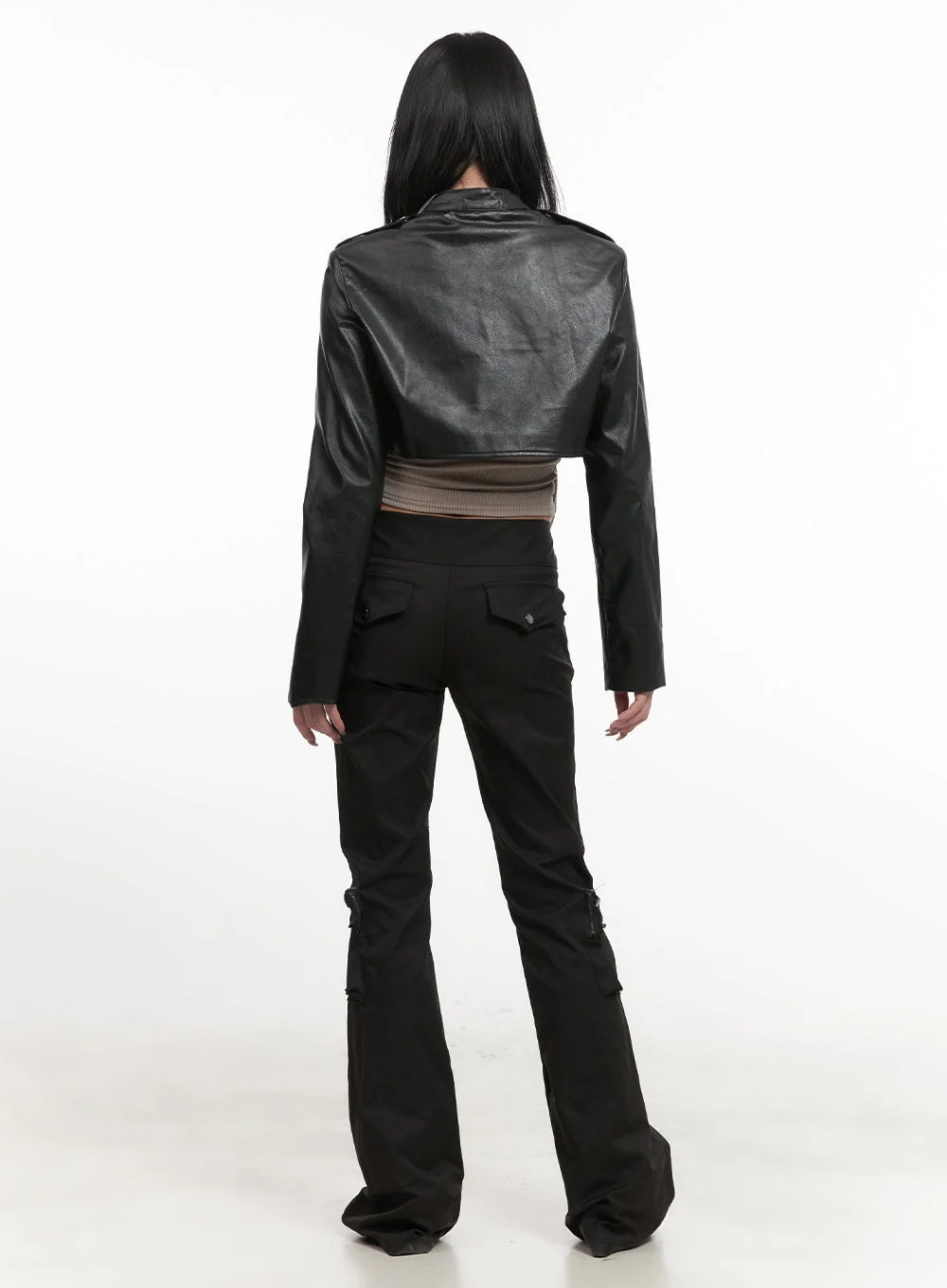 Chic Zip-Up Faux-Leather Crop Jacket CJ516 - Image 4