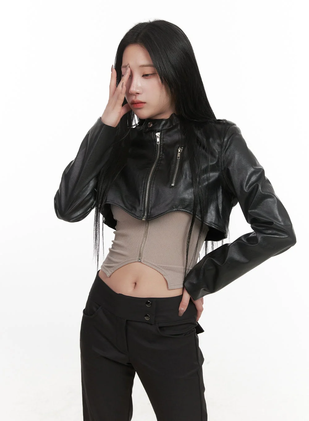 Chic Zip-Up Faux-Leather Crop Jacket CJ516 - Image 5