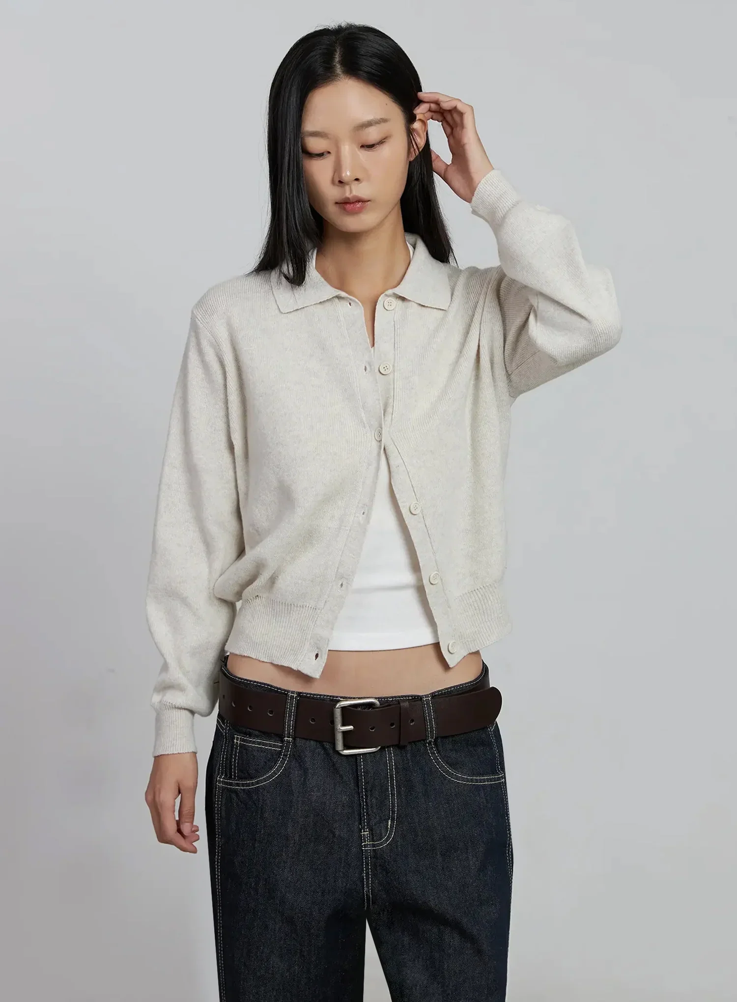 Classic Collar Knit Cardigan IM520 - Image 3