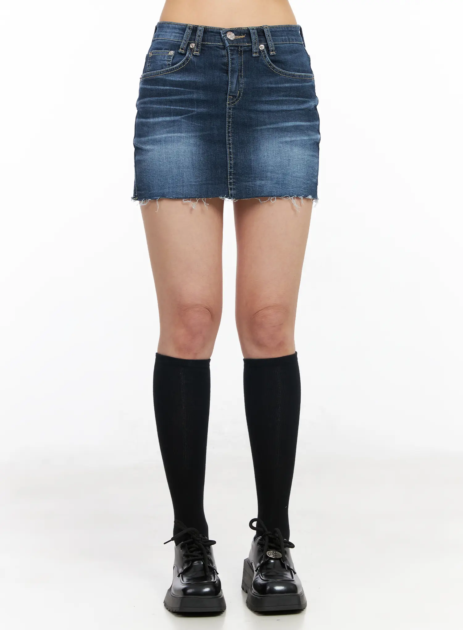 Classic Frayed Hem Denim Mini Skirt CM516