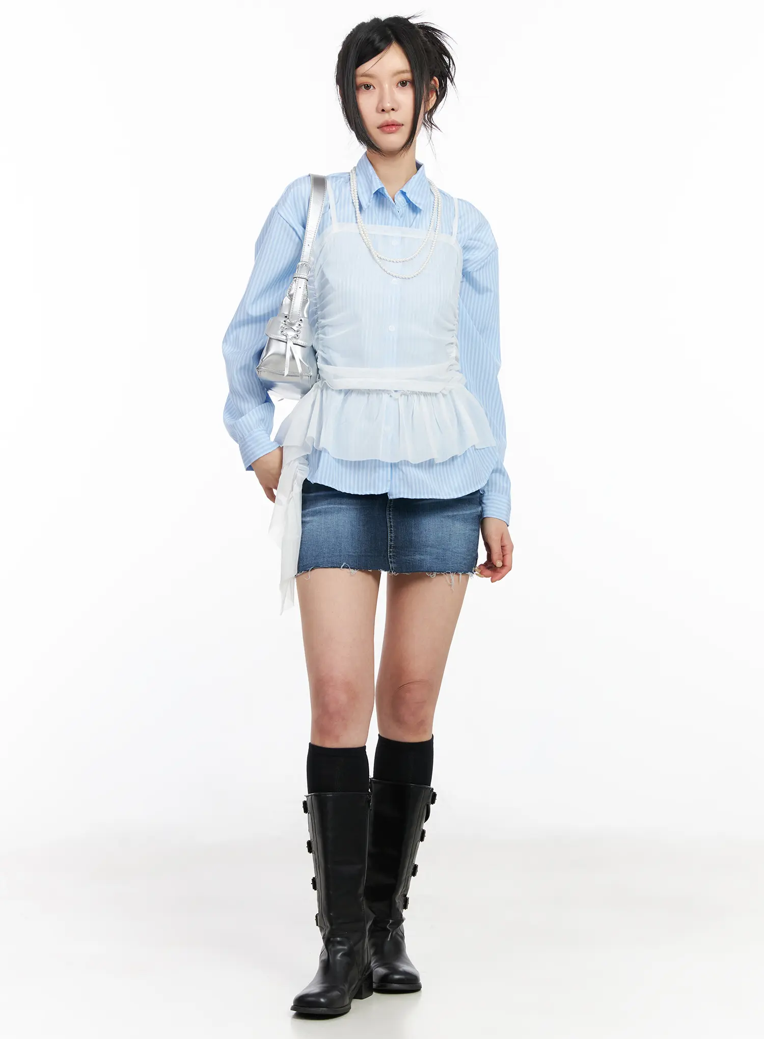Classic Frayed Hem Denim Mini Skirt CM516 - Image 2
