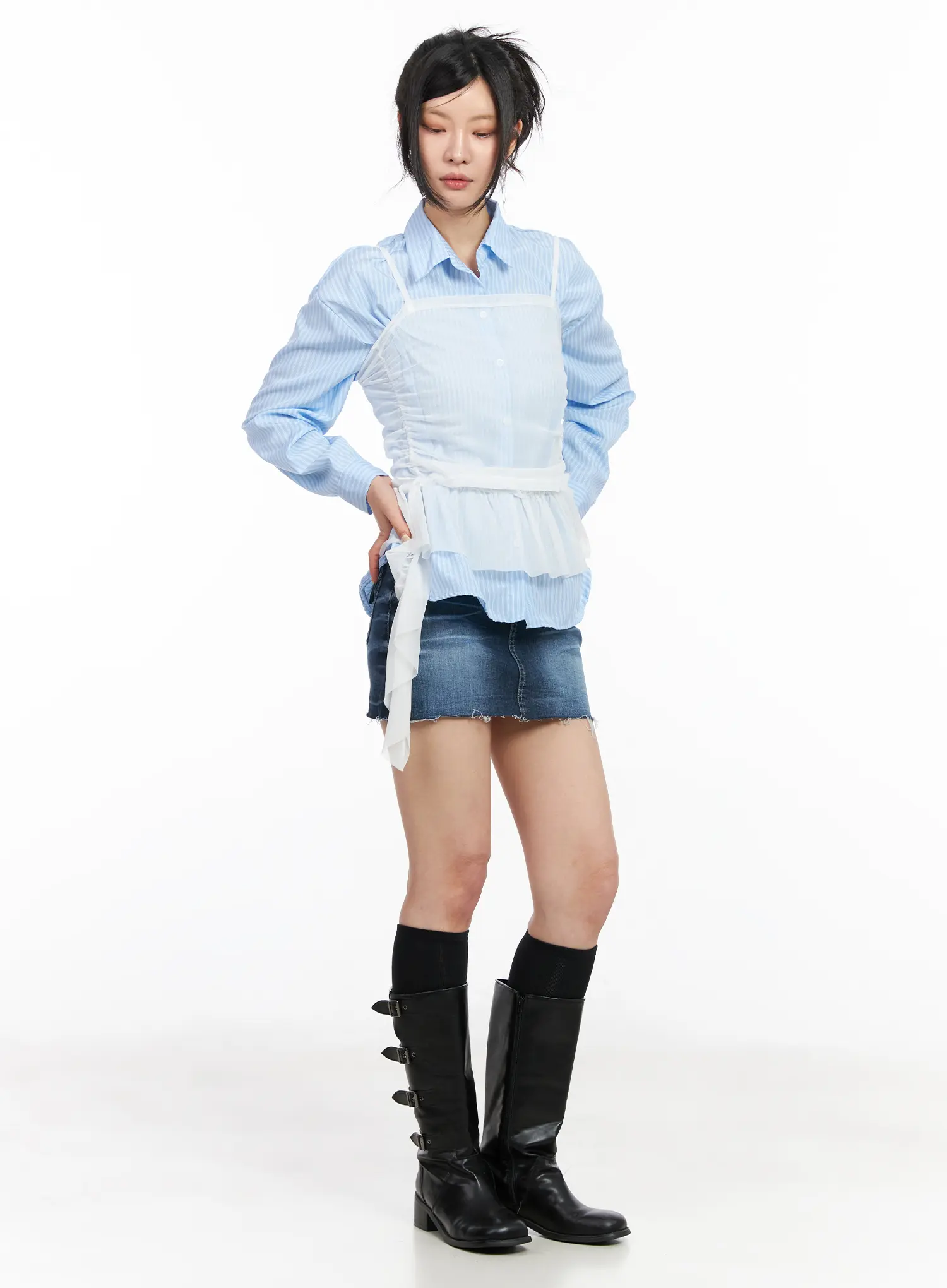 Classic Frayed Hem Denim Mini Skirt CM516 - Image 5