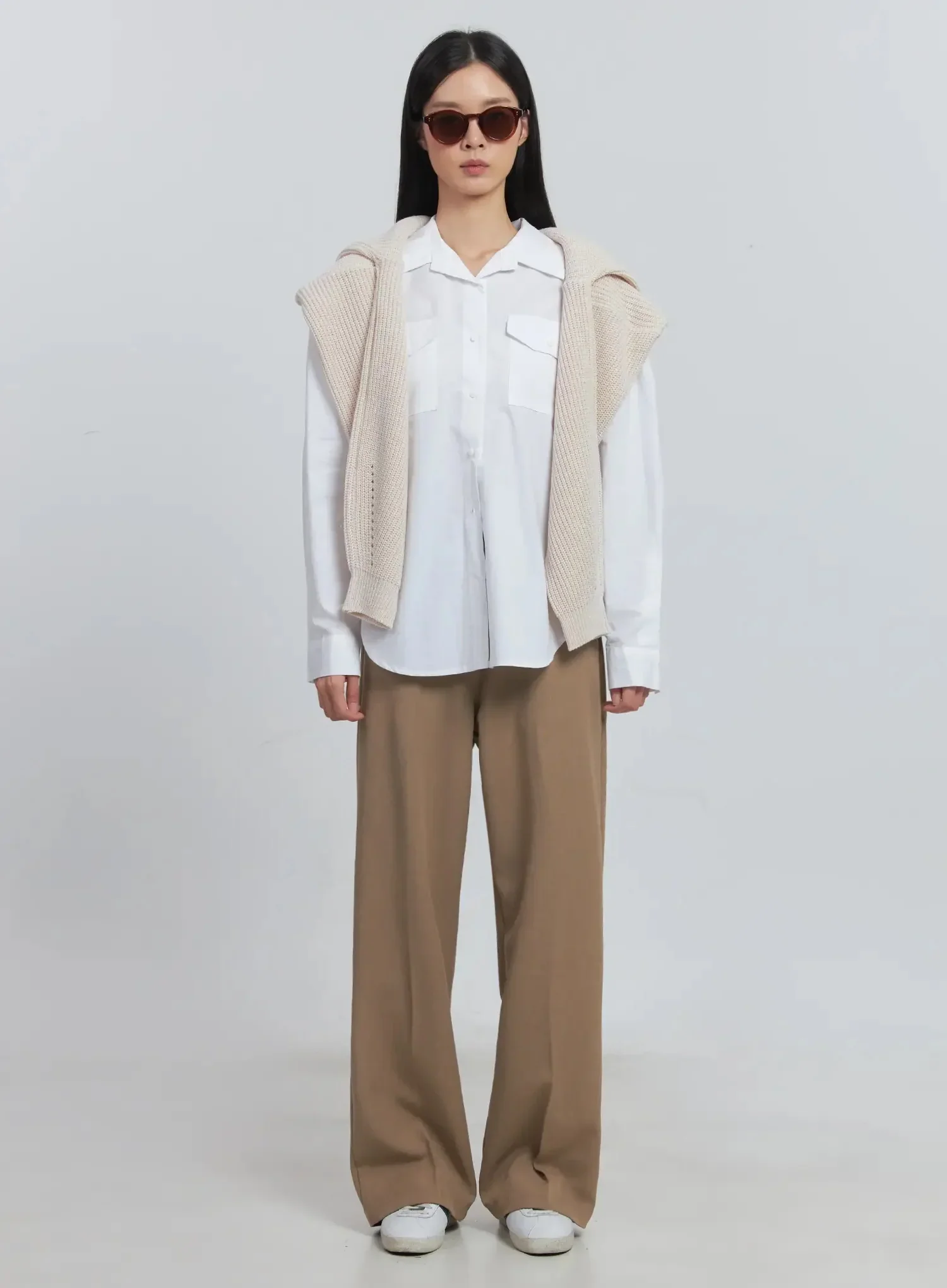 Classic Wide-Fit Slacks (Beige) IU512 - Image 17