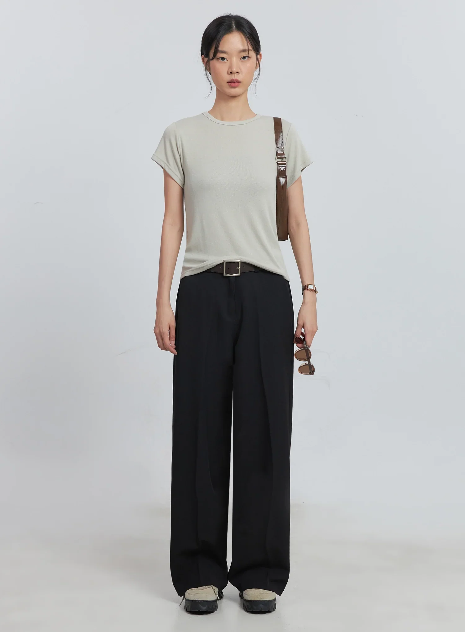 Classic Wide-Fit Slacks (Beige) IU512 - Image 19