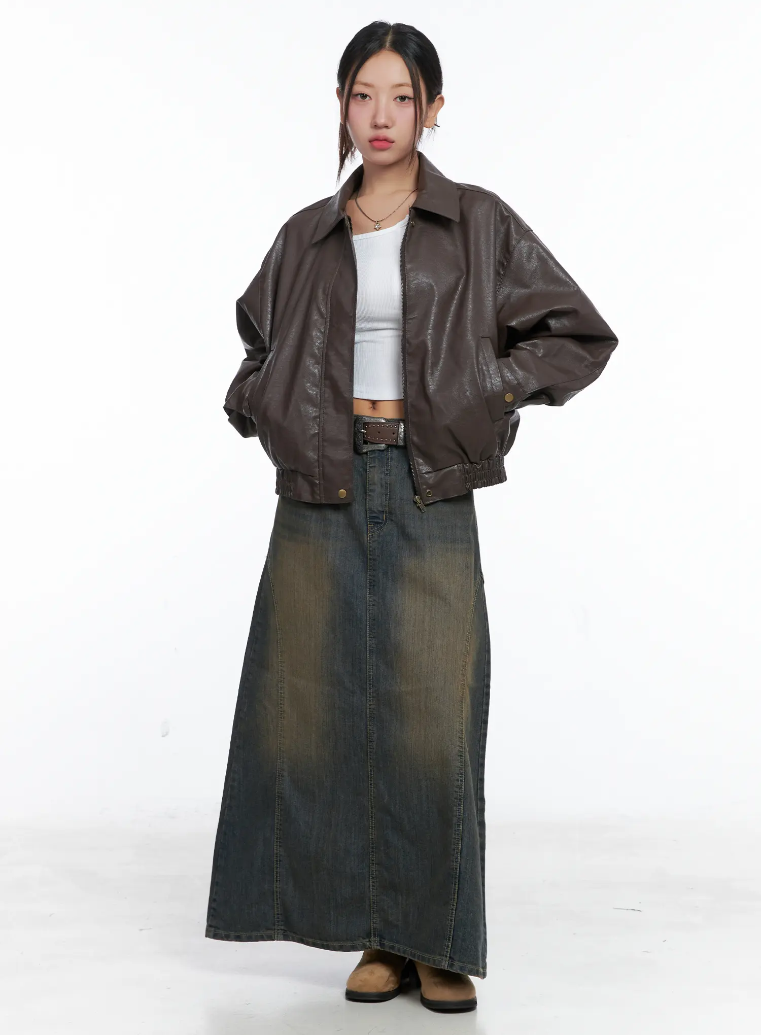 Clay Wash Denim Maxi Skirt CS503 - Image 2