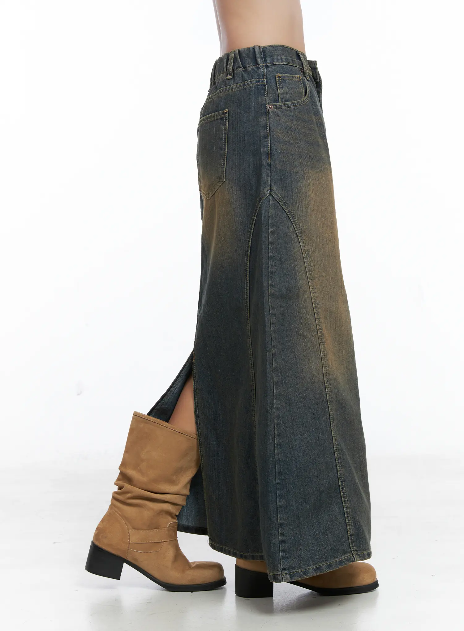 Clay Wash Denim Maxi Skirt CS503 - Image 4