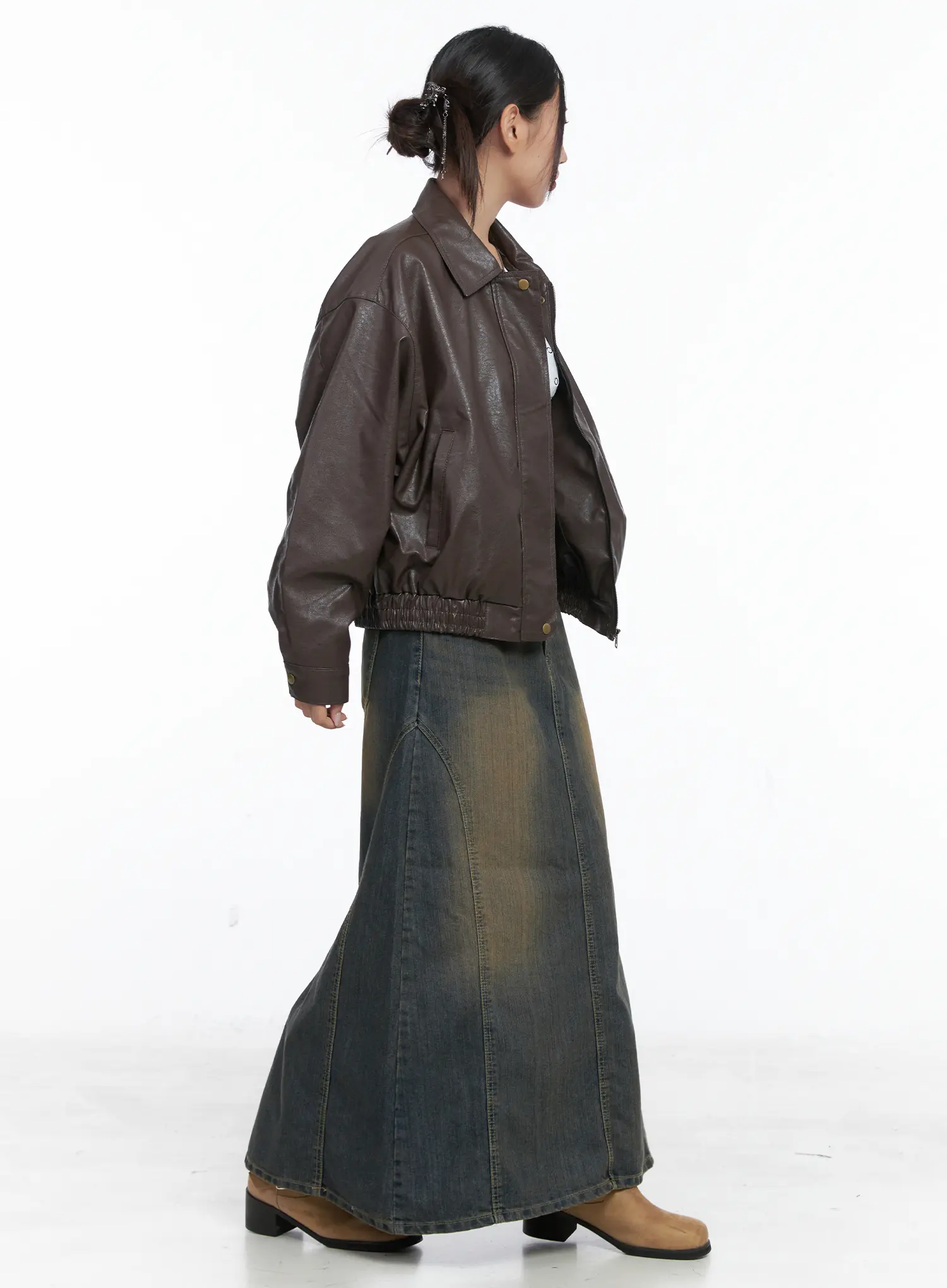 Clay Wash Denim Maxi Skirt CS503 - Image 5