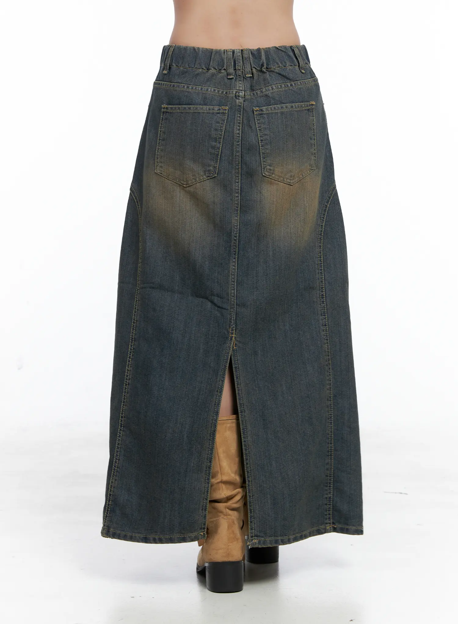 Clay Wash Denim Maxi Skirt CS503 - Image 7