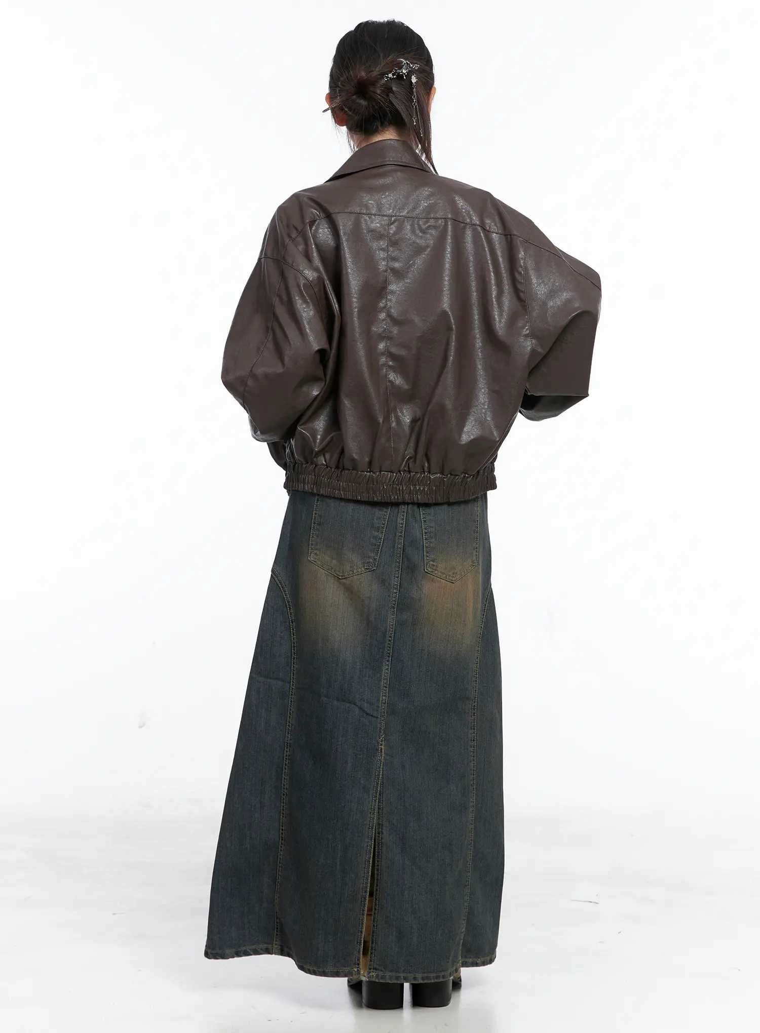 Clay Wash Denim Maxi Skirt CS503 - Image 8