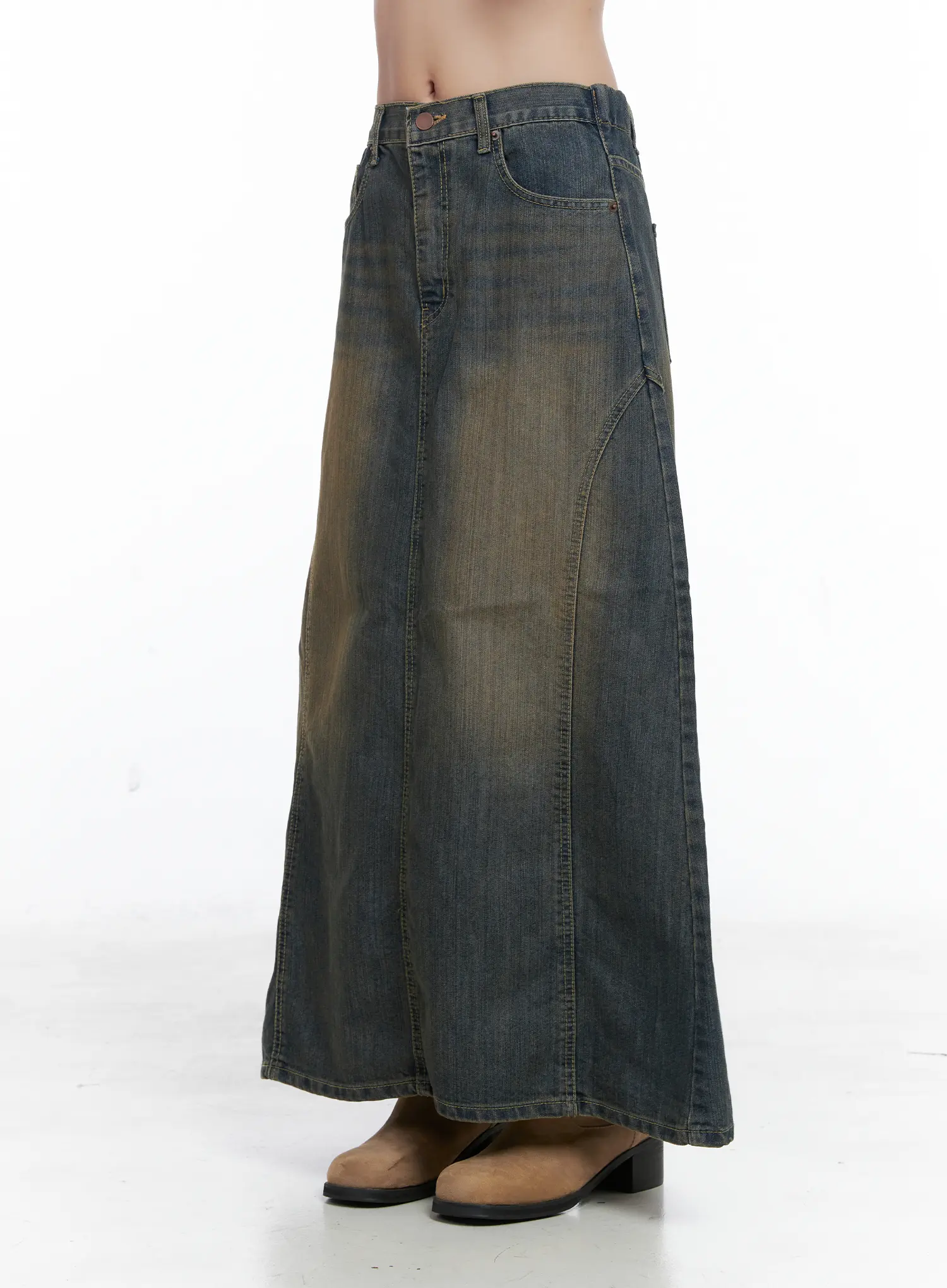 Clay Wash Denim Maxi Skirt CS503 - Image 9
