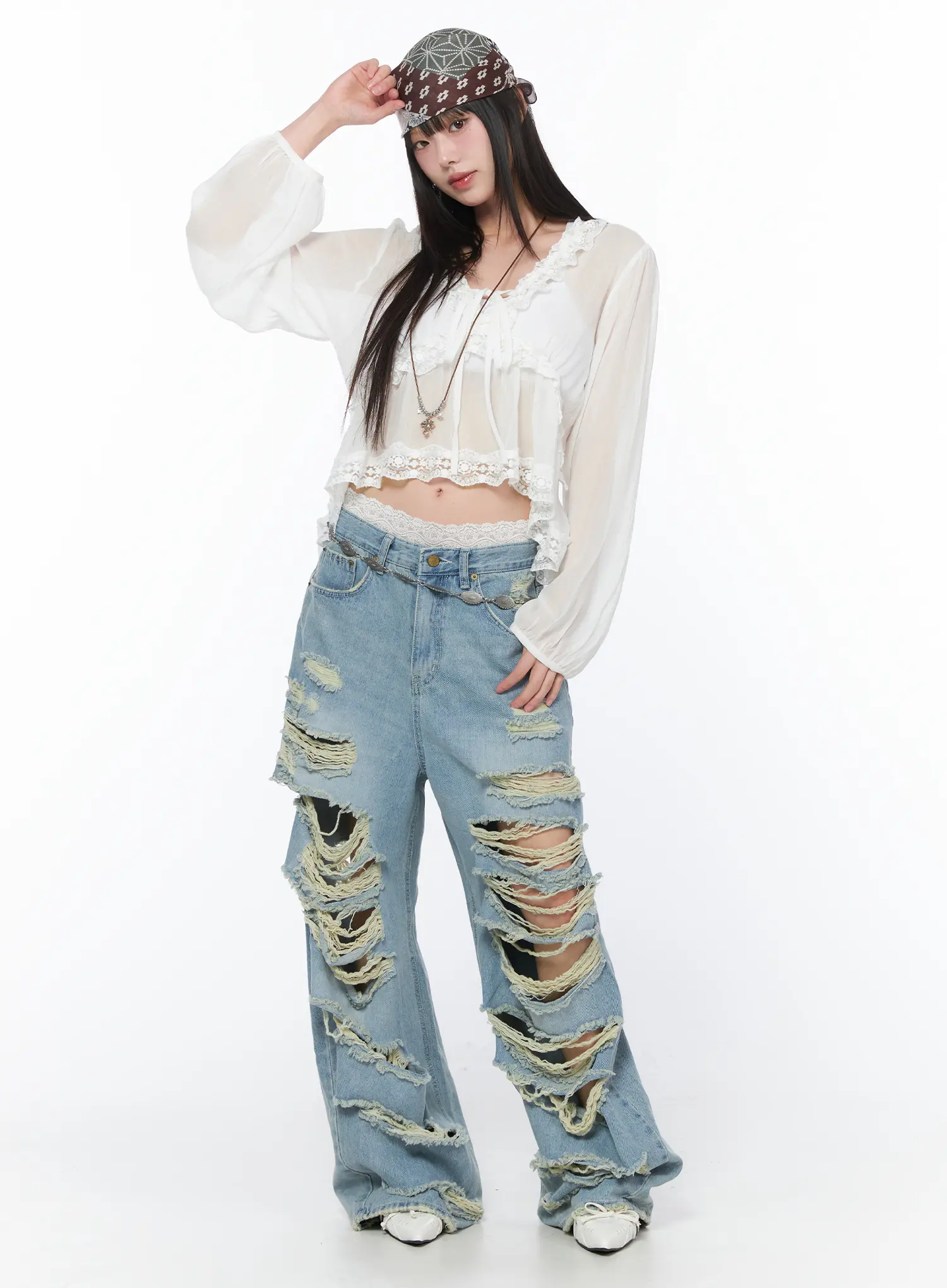Clementine Distressed Wide Leg Jeans CA528