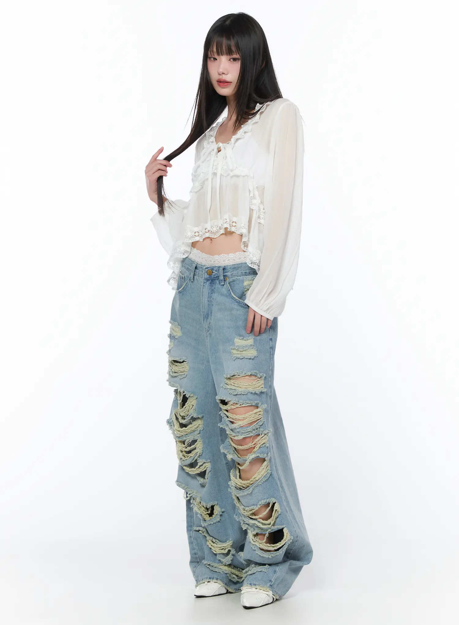 Clementine Distressed Wide Leg Jeans CA528 - Image 4