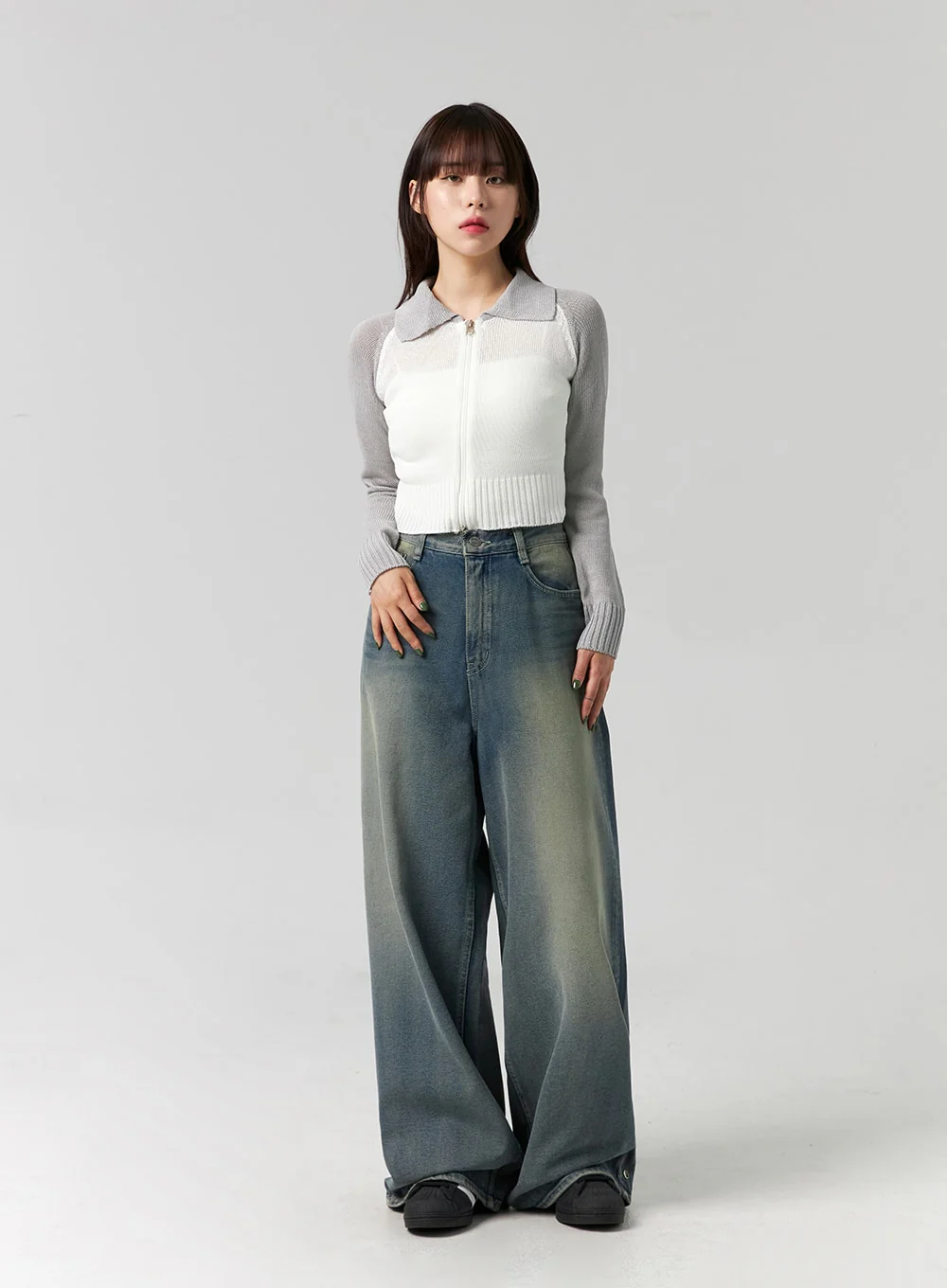 Collar Zip-Up Knit Sweater CG330 - Image 10