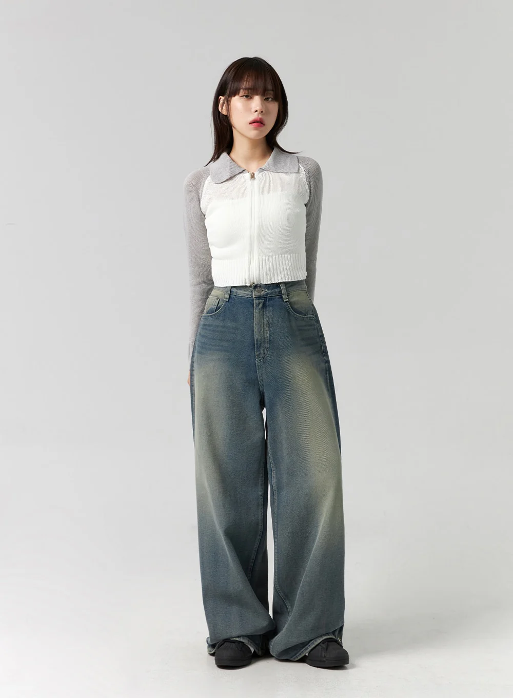 Collar Zip-Up Knit Sweater CG330 - Image 2