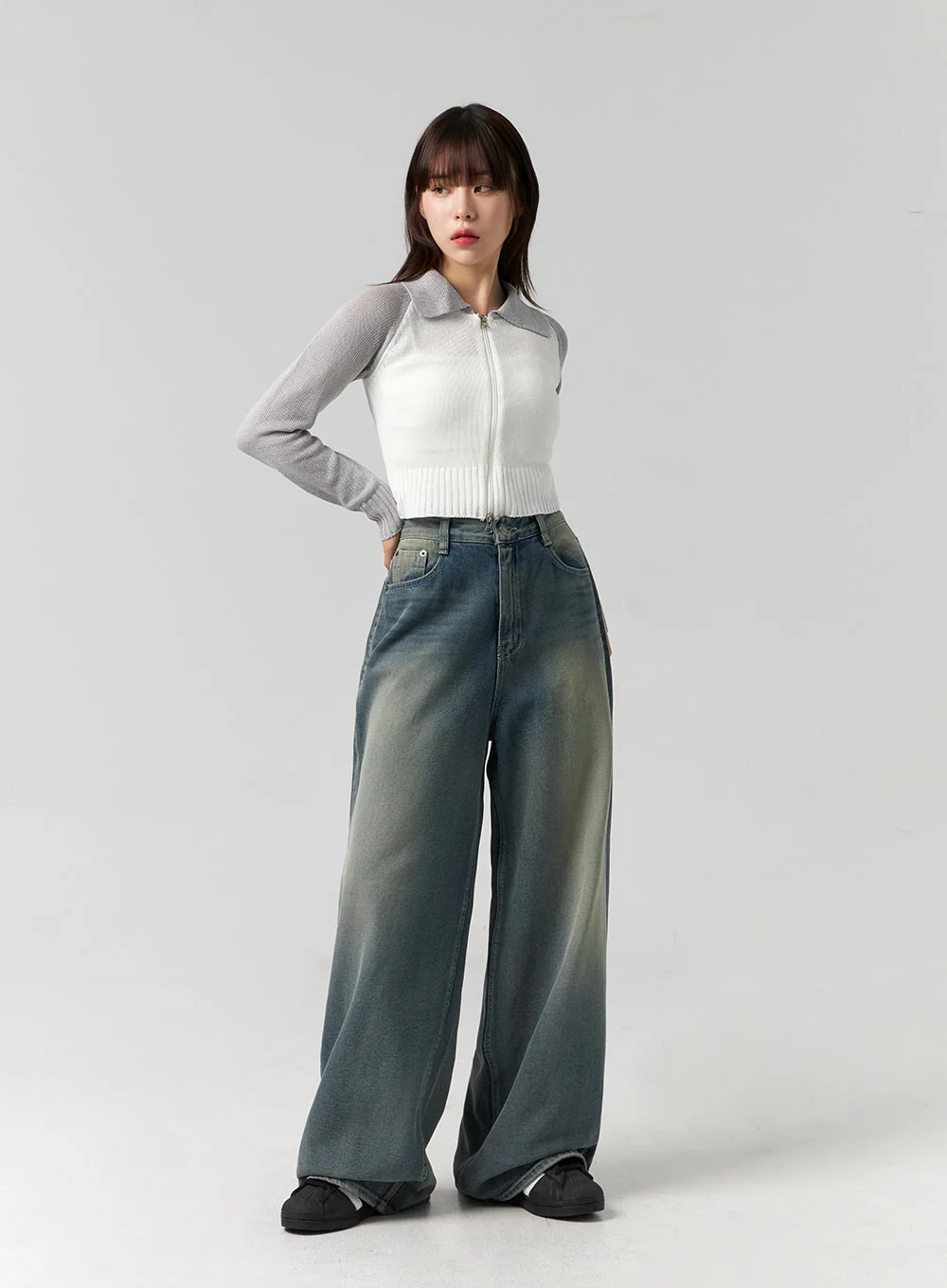 Collar Zip-Up Knit Sweater CG330 - Image 3