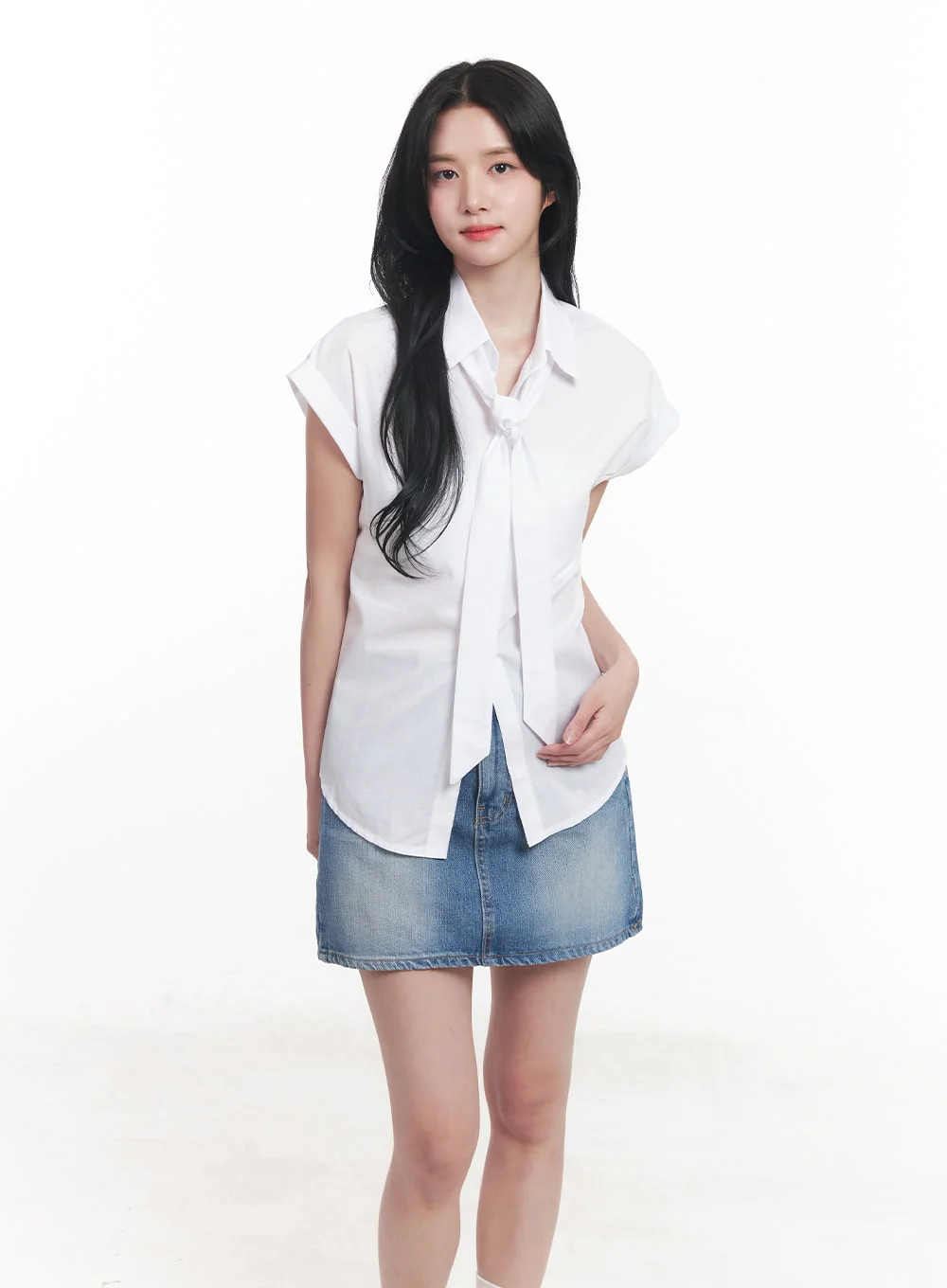 Collared Blouse Top Neck-Tie Set CY523 - Image 11