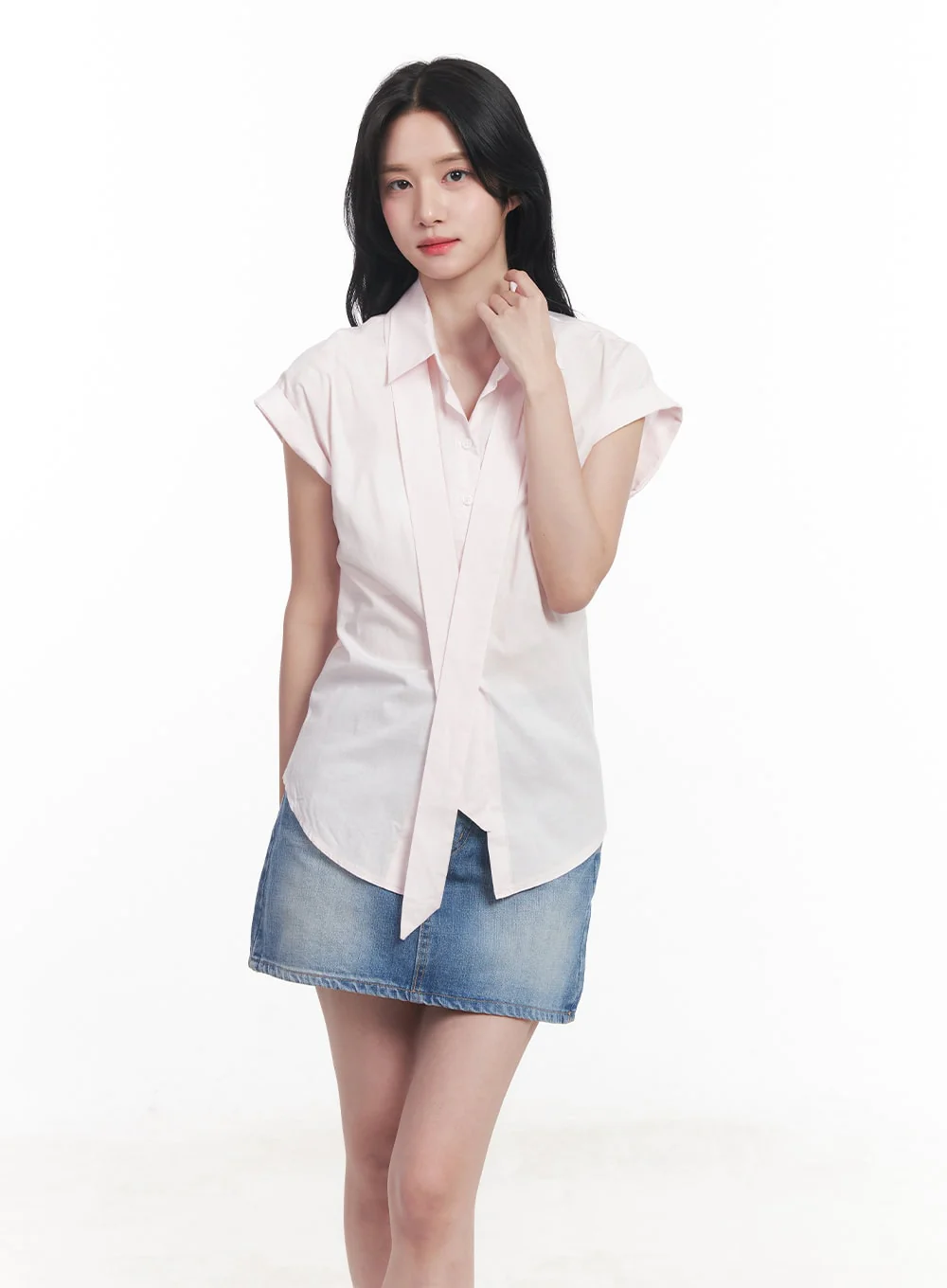 Collared Blouse Top Neck-Tie Set CY523 - Image 12