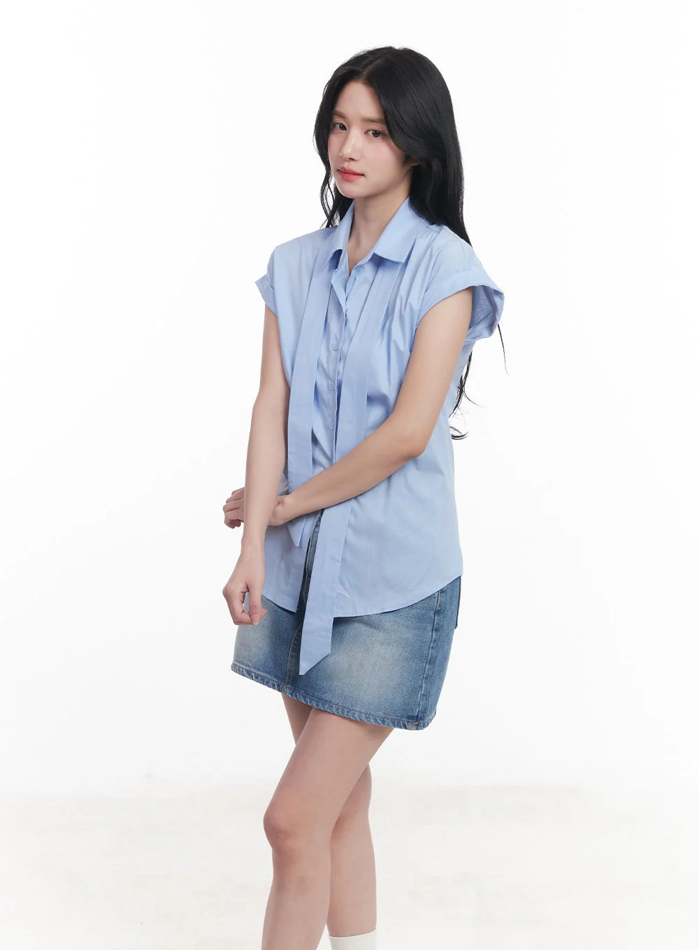 Collared Blouse Top Neck-Tie Set CY523 - Image 13