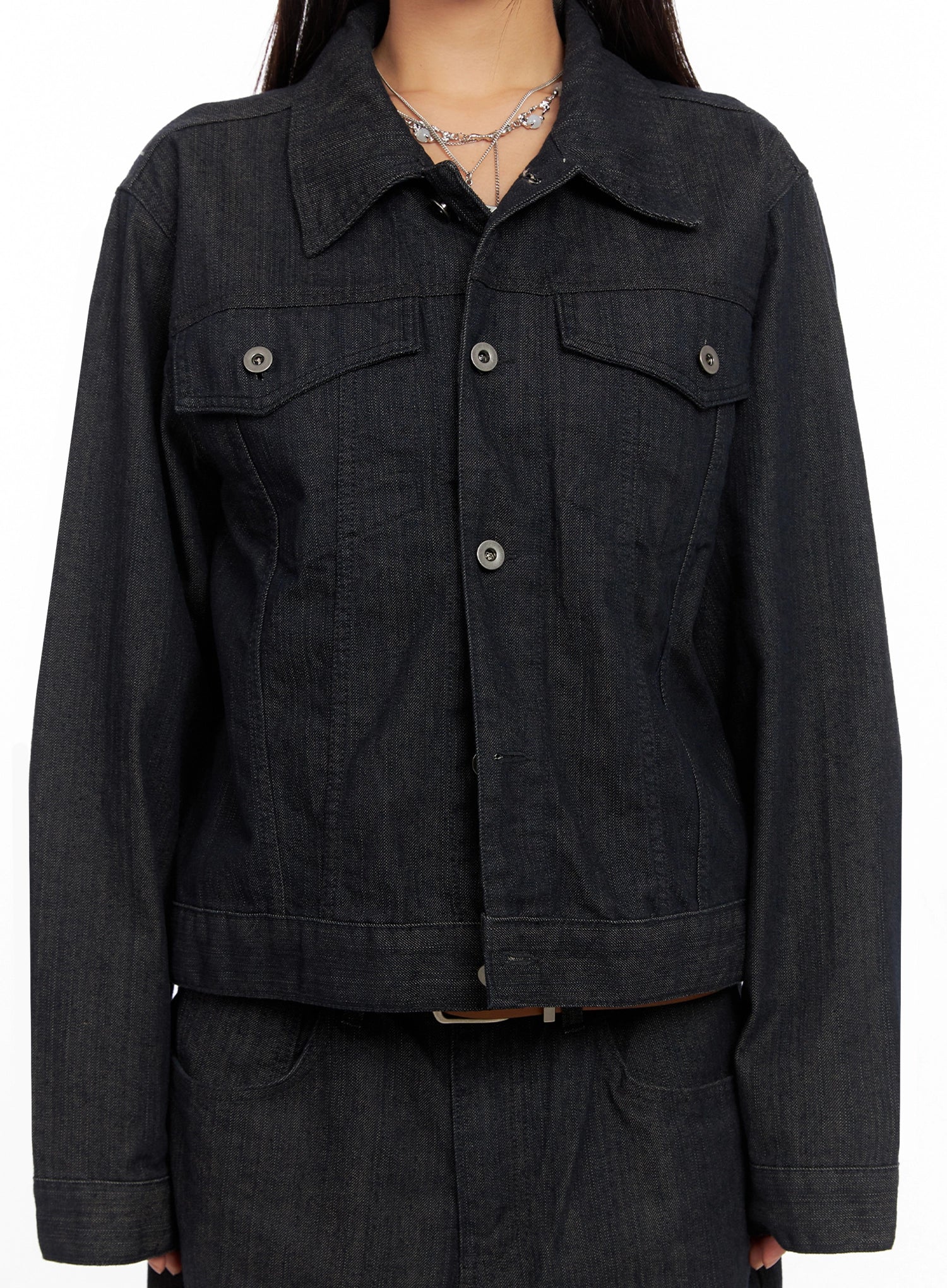 Collared Button-Up Denim Jacket IG527 - Image 3