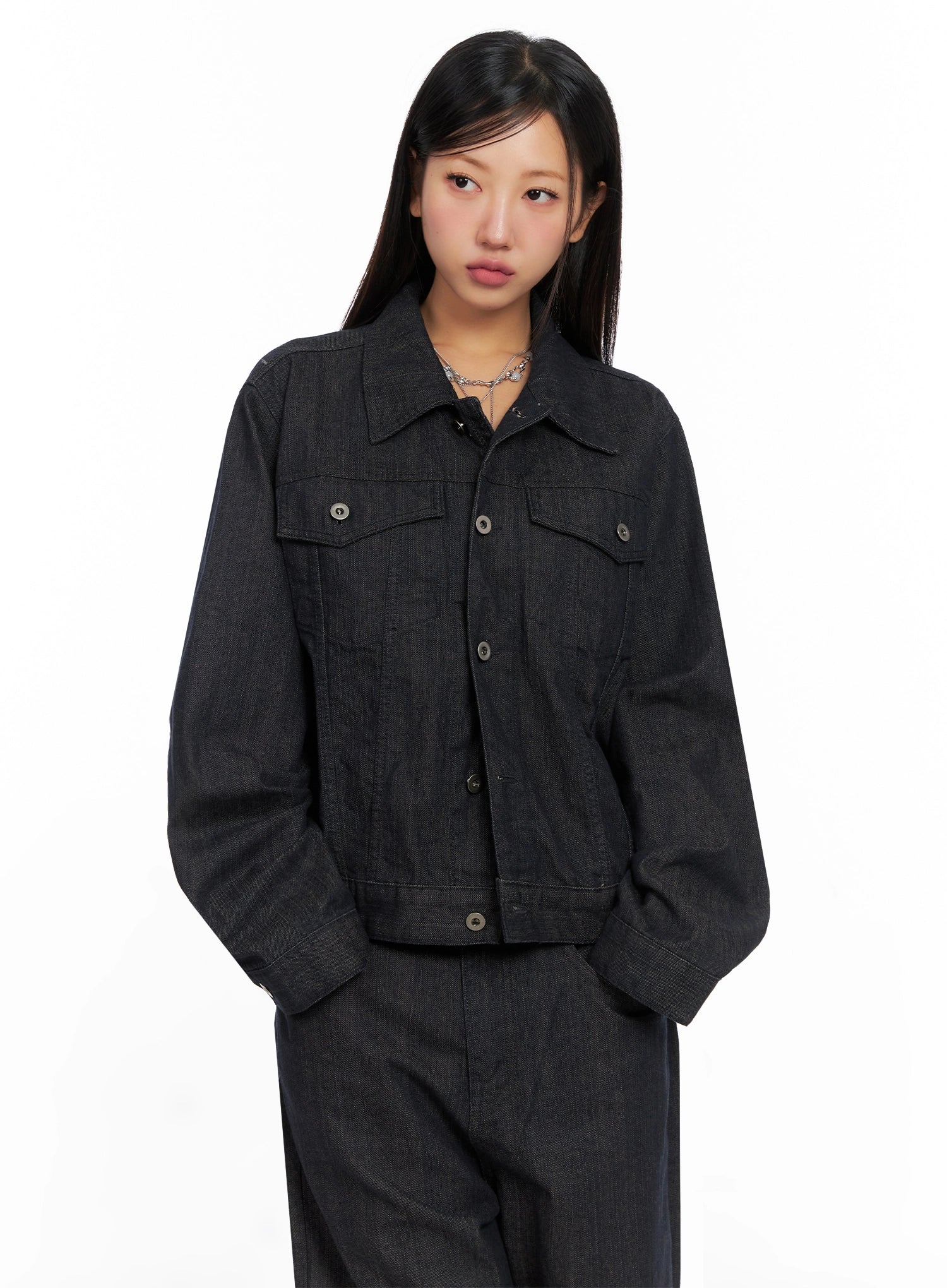 Collared Button-Up Denim Jacket IG527 - Image 4