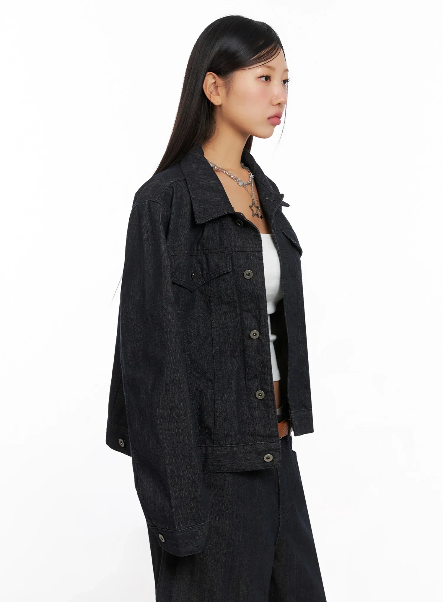 Collared Button-Up Denim Jacket IG527 - Image 6