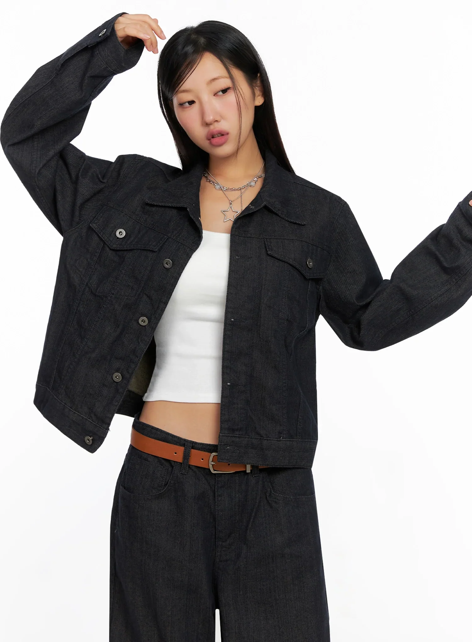 Collared Button-Up Denim Jacket IG527 - Image 7