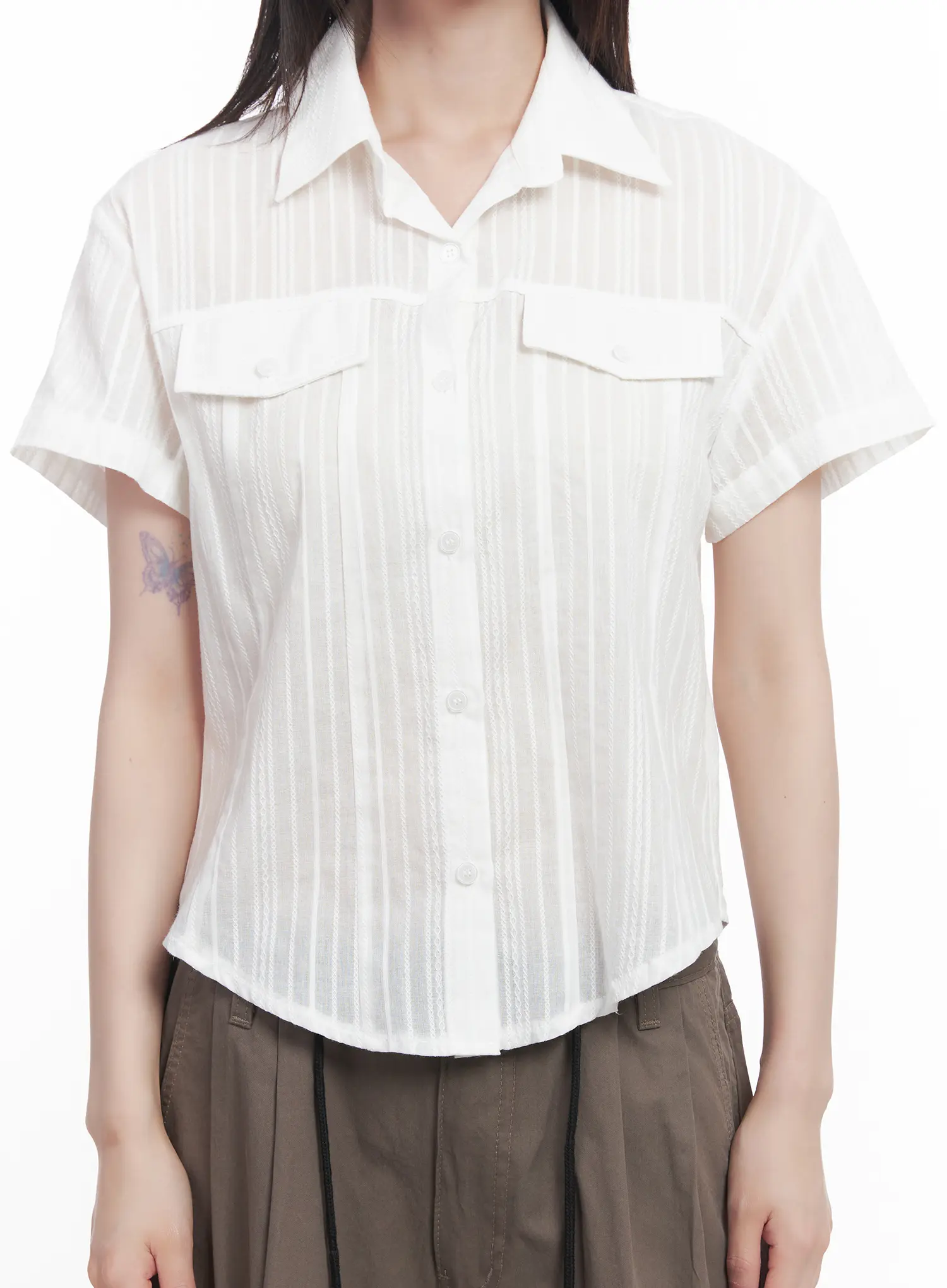 Collared Buttoned Short-Sleeve Shirt CU518 - Image 11
