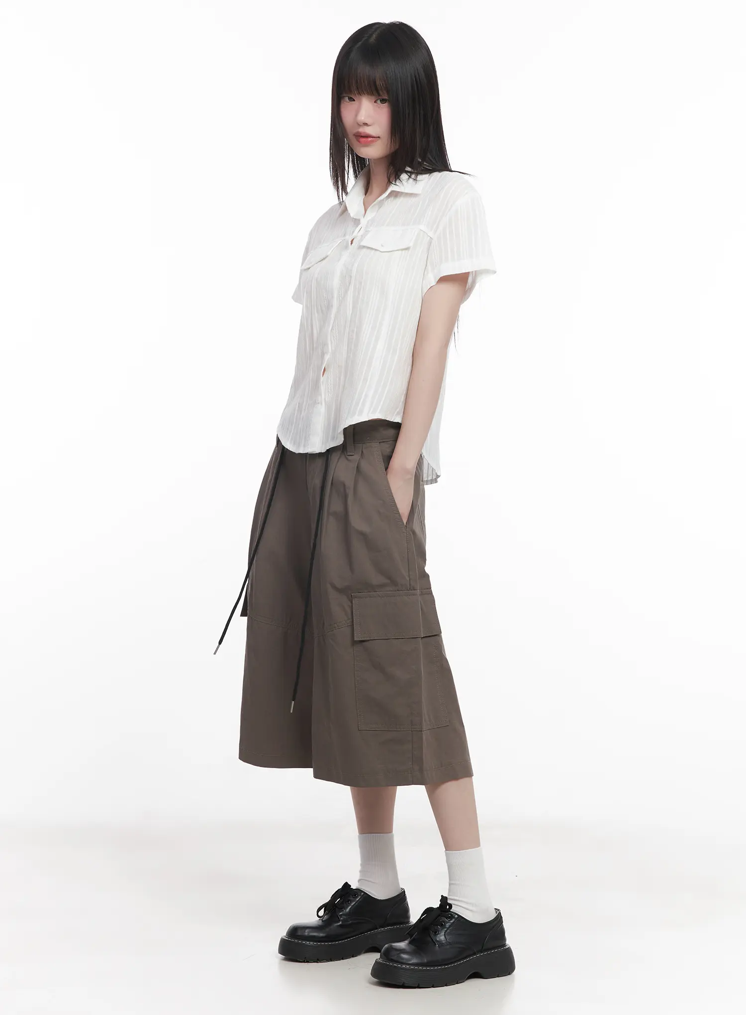 Collared Buttoned Short-Sleeve Shirt CU518 - Image 4