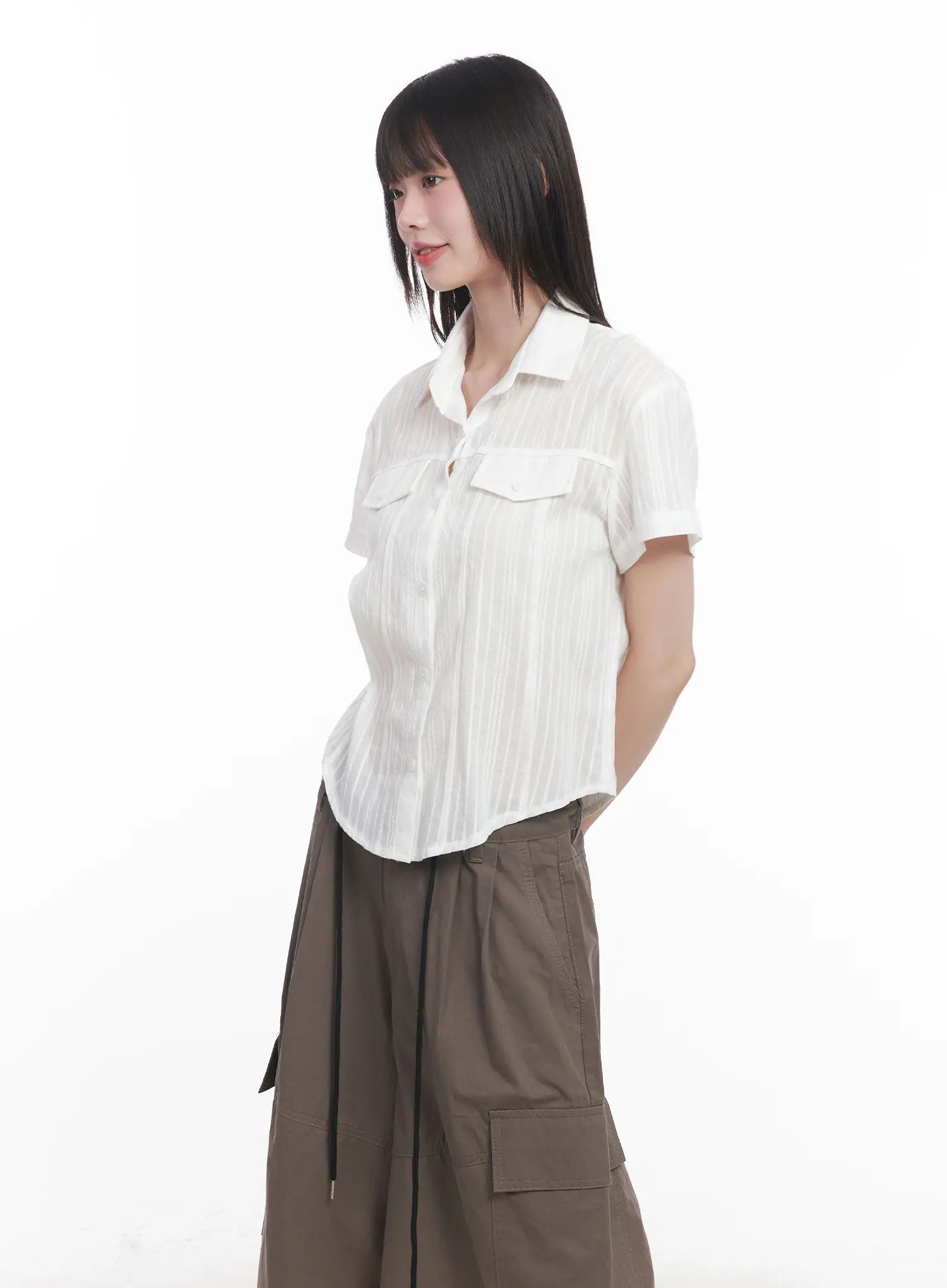 Collared Buttoned Short-Sleeve Shirt CU518 - Image 8