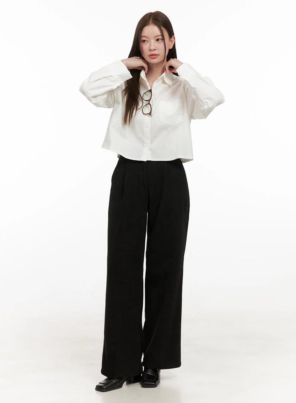 Collared Cropped Button-Down OD412 - Image 2