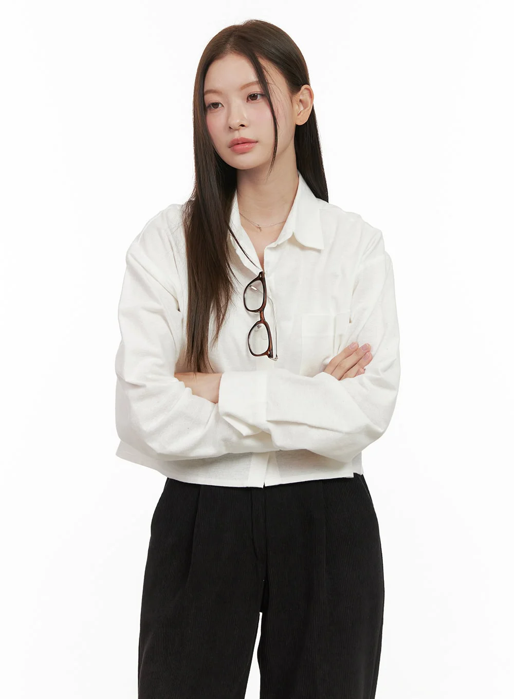 Collared Cropped Button-Down OD412 - Image 5