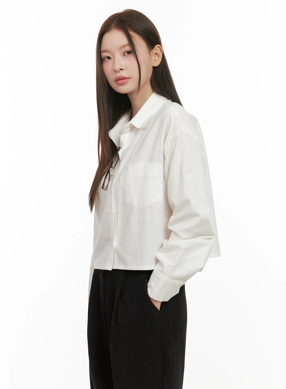 Collared Cropped Button-Down OD412 - Image 6