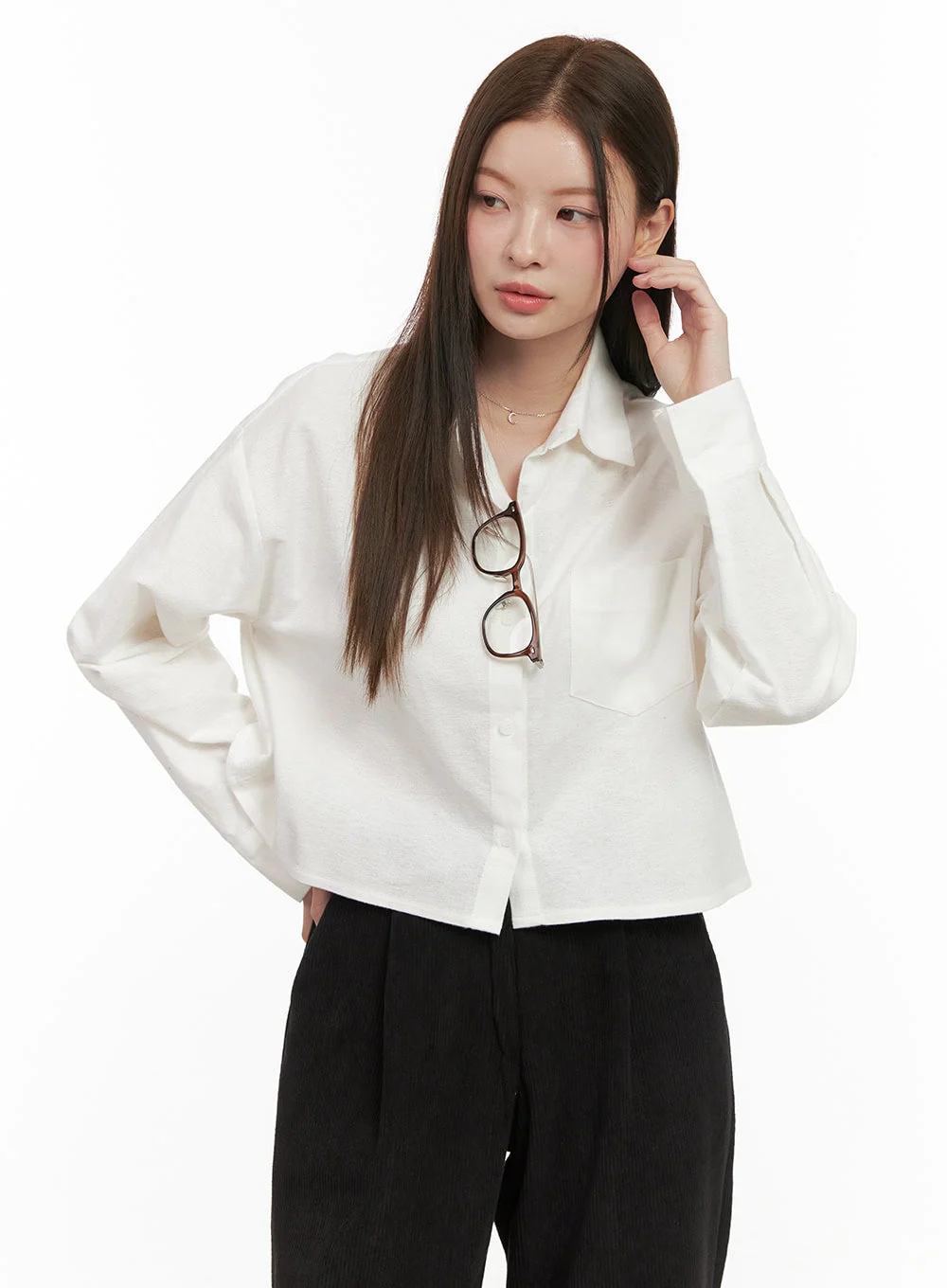 Collared Cropped Button-Down OD412 - Image 8