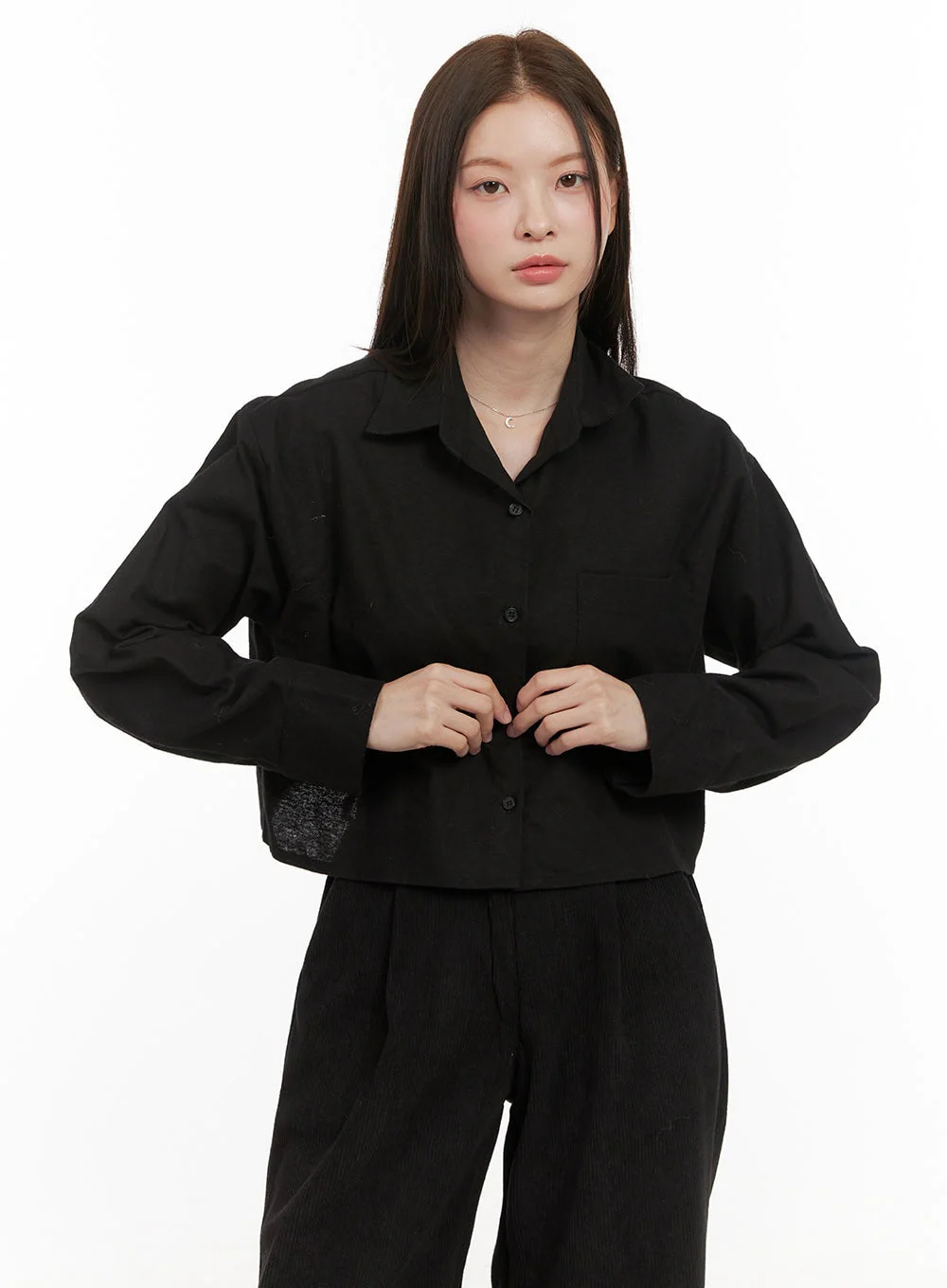 Collared Cropped Button-Down OD412 - Image 9