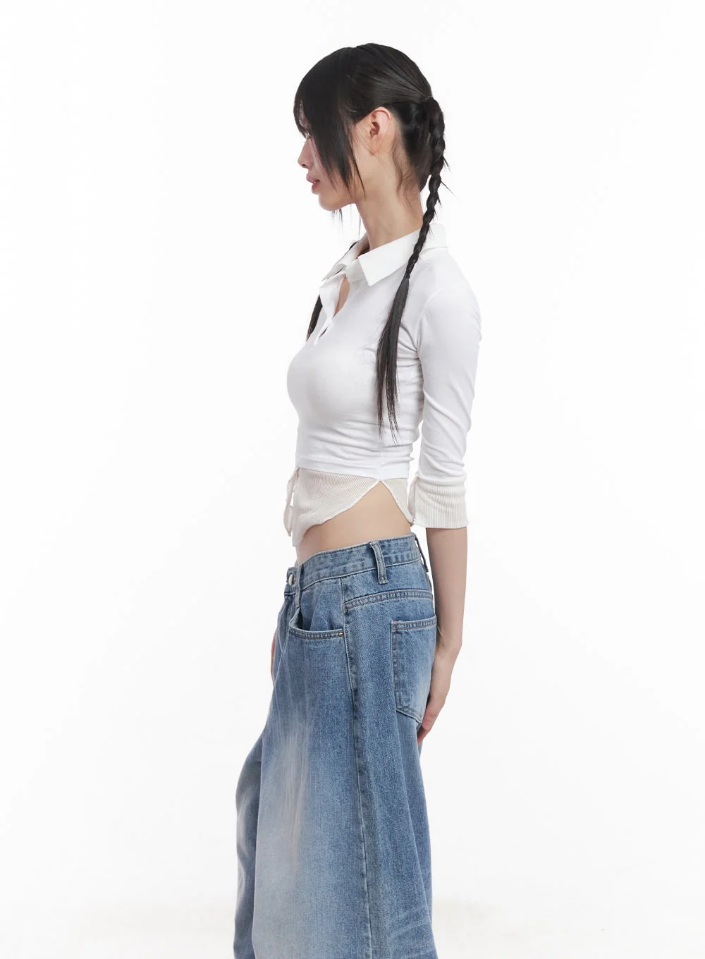 Collared Layered Crop Top CU505 - Image 5
