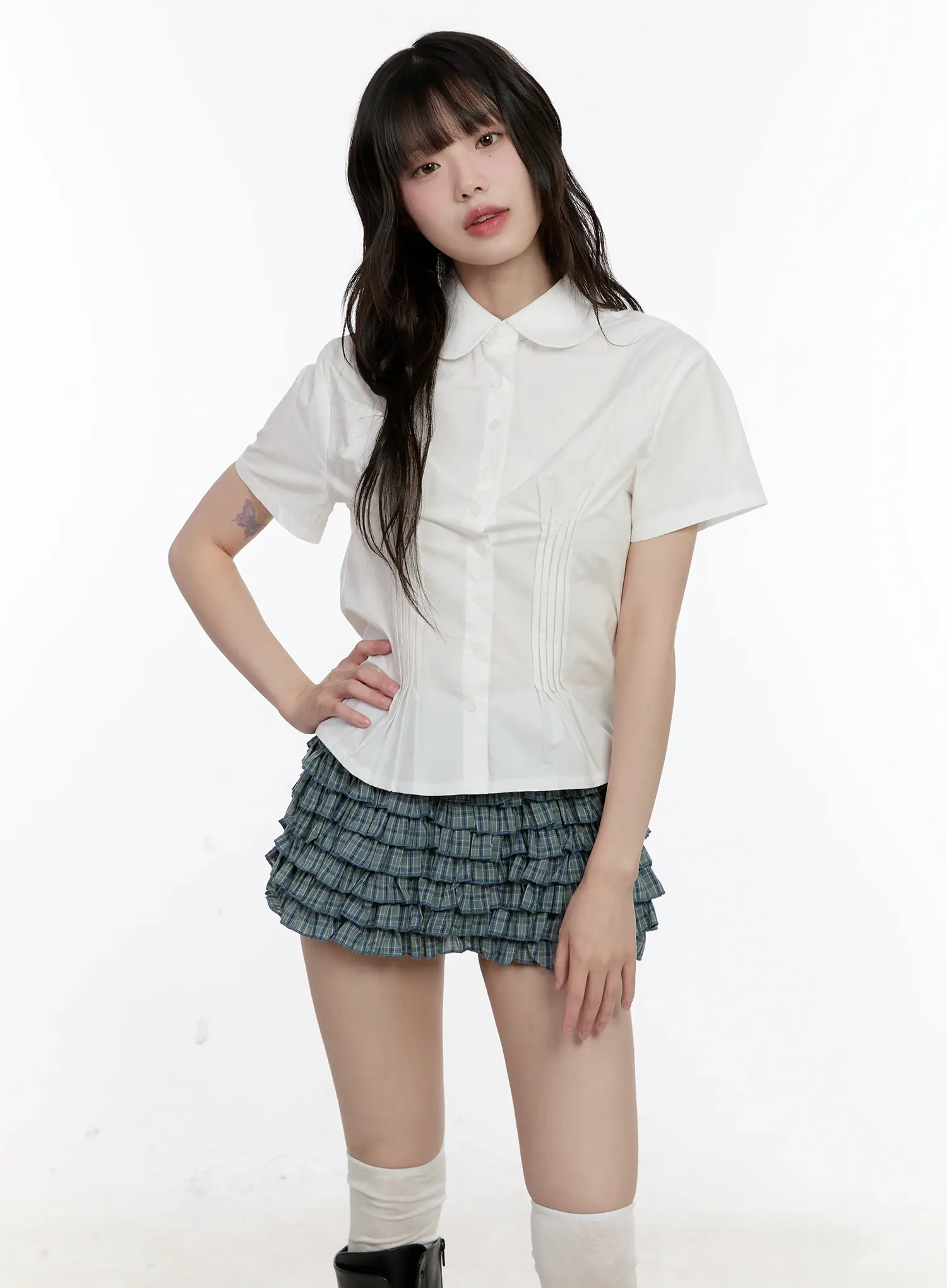 Collared Pintuck Button-Up Top CL504 - Image 11
