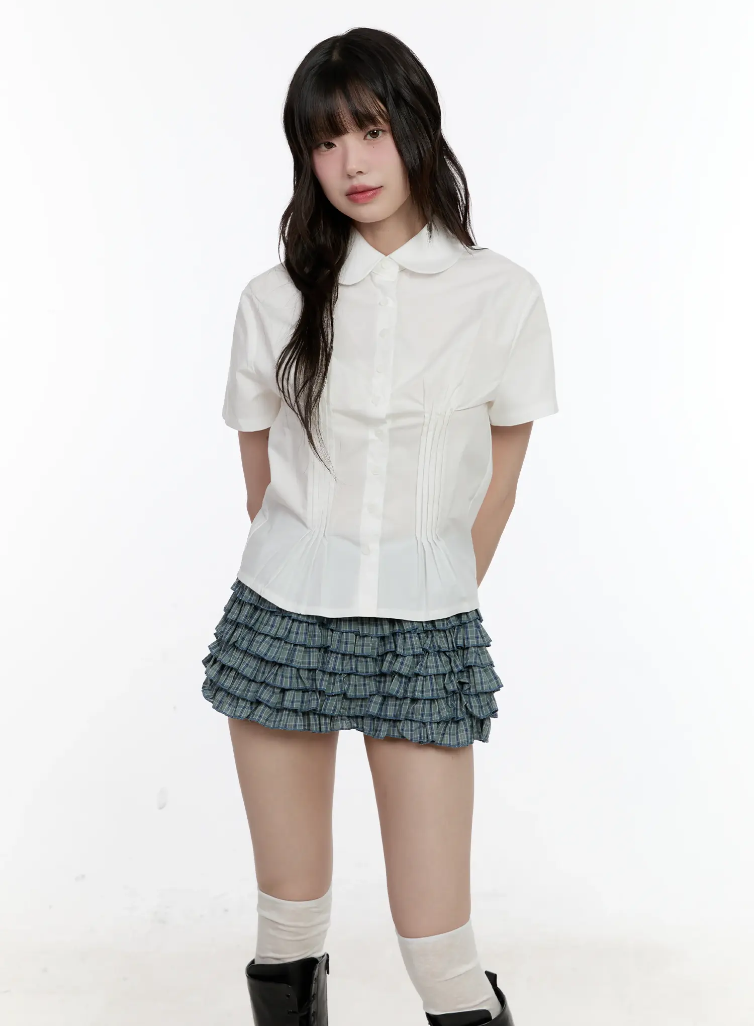 Collared Pintuck Button-Up Top CL504 - Image 2