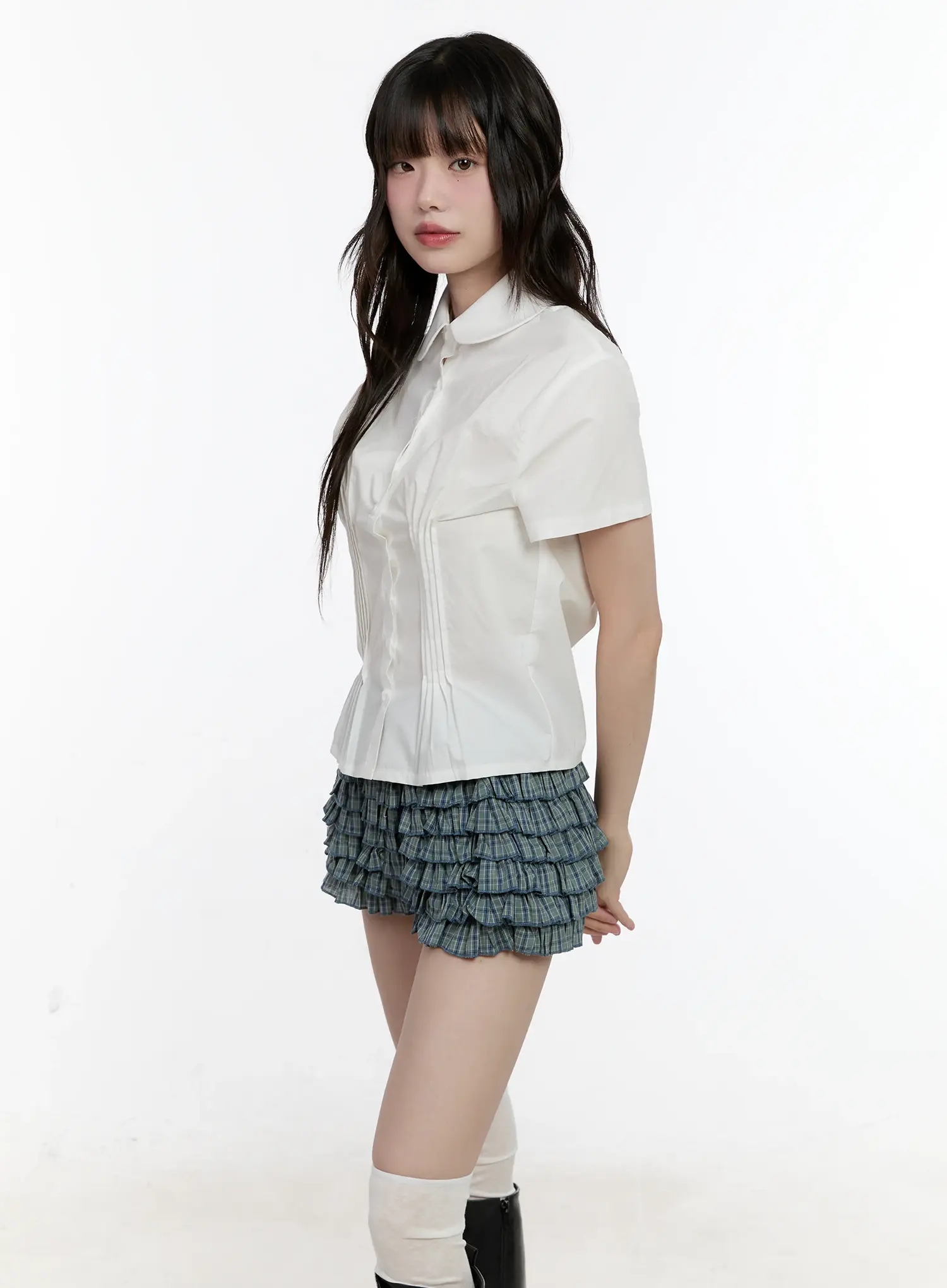 Collared Pintuck Button-Up Top CL504 - Image 5
